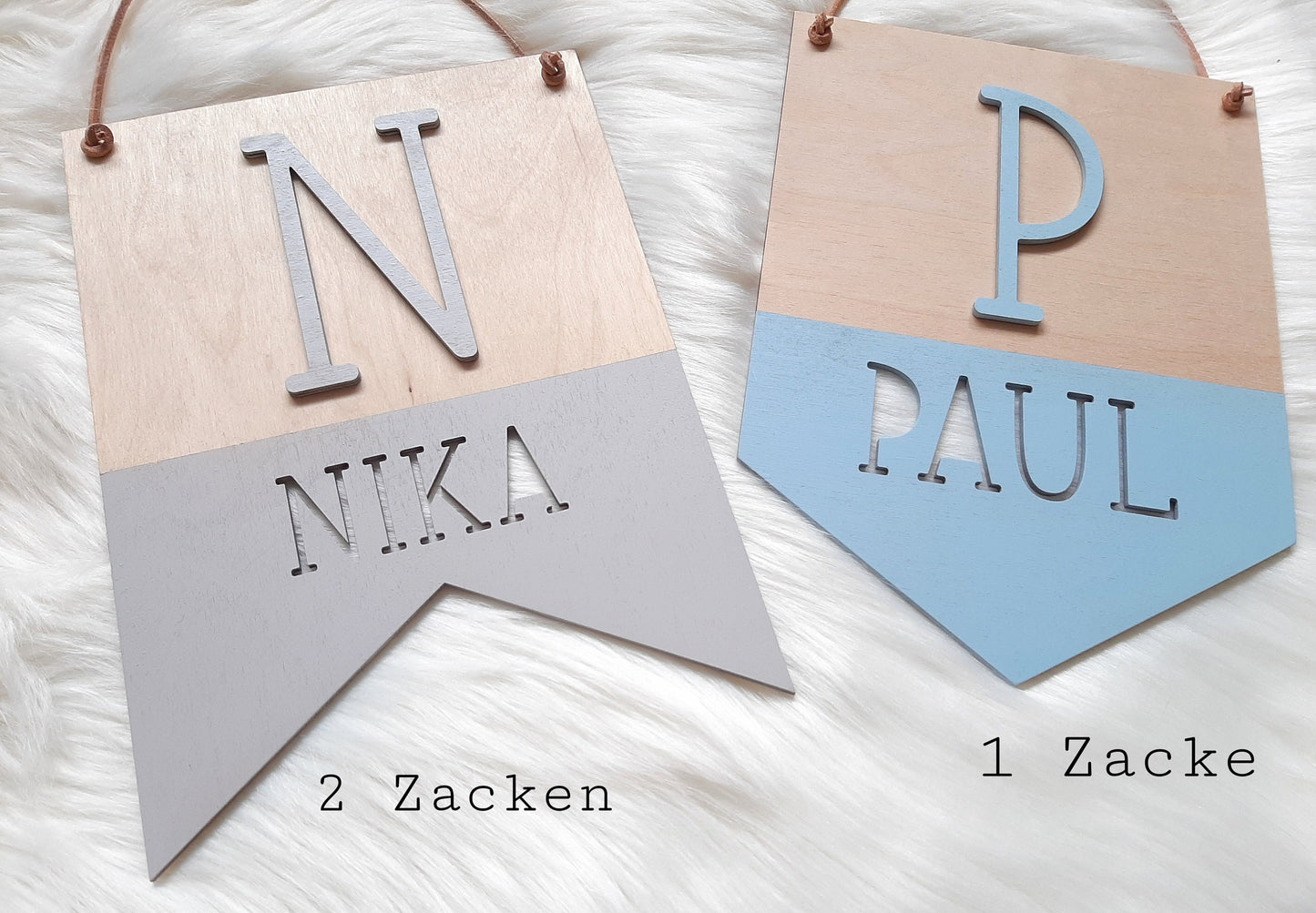Wimpel Namensschild mit Initialen - Buntes Holz Schild mit Namen - Personalisierter Banner - Fahne für Kinderzimmer Holzwimpel Baby Geschenk