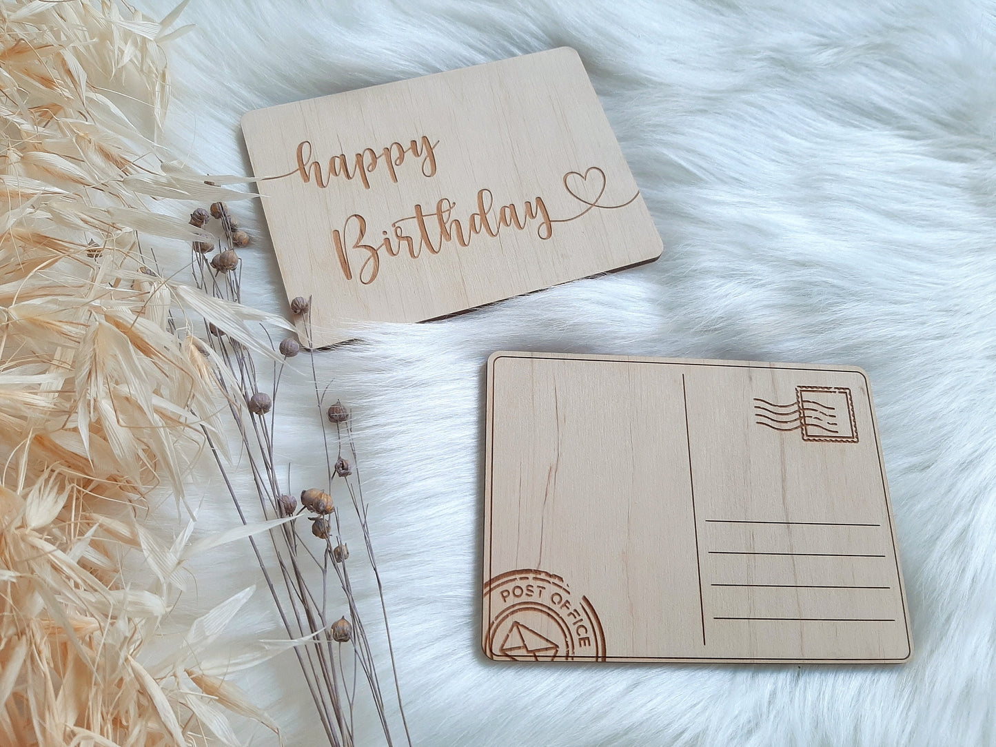 Holz Postkarte - Grußkarten graviert aus Holz | Weihnachten | Geburstag | Glückwunsch Karten verschiedene Motive und Sprüche
