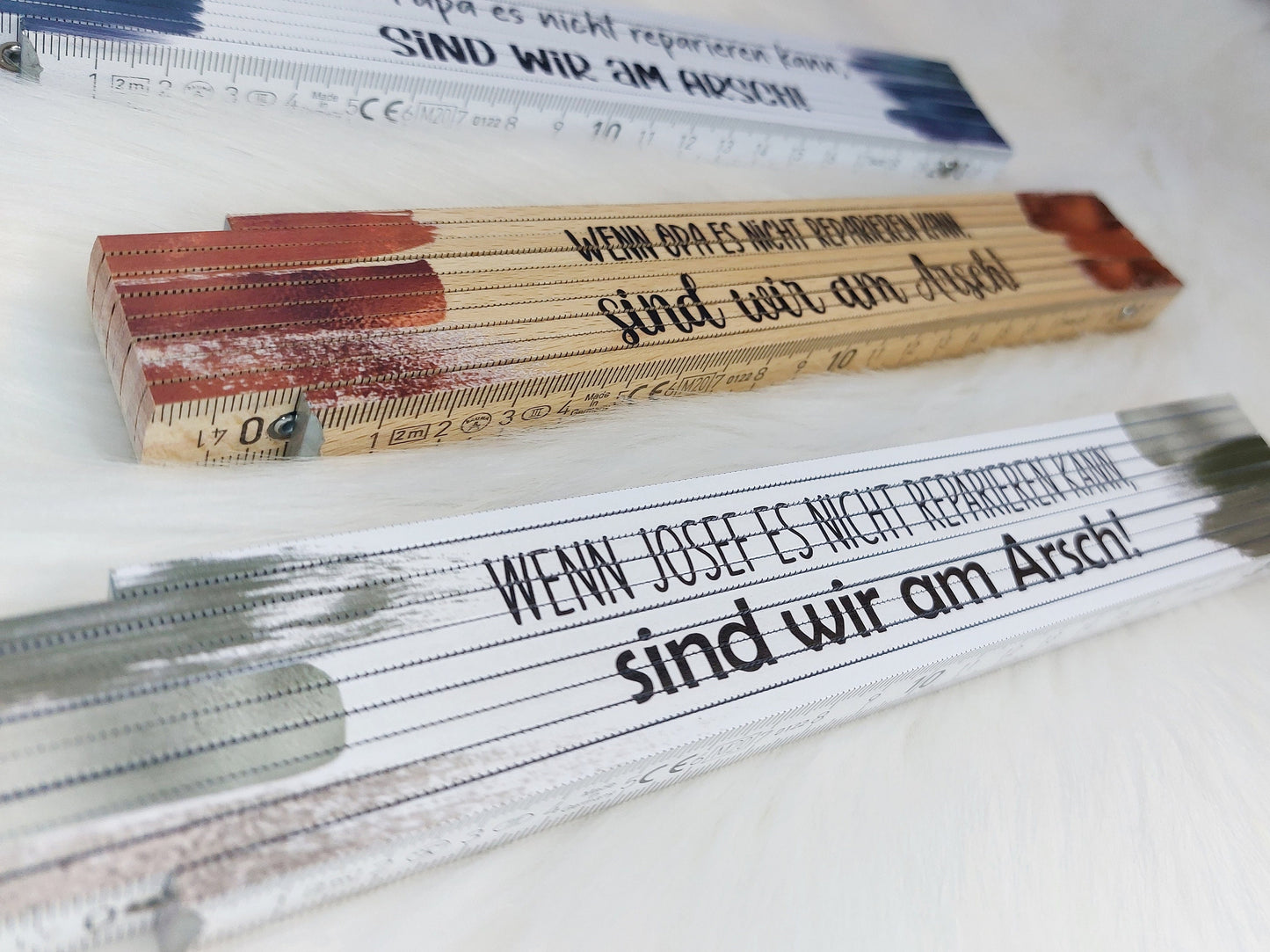 Meterstab mit Spruch "Wenn Papa es nicht reparieren kann, sind wir am Arsch!" Farben, Namen, Zollstock personalisiert Name Hobby Handwerker