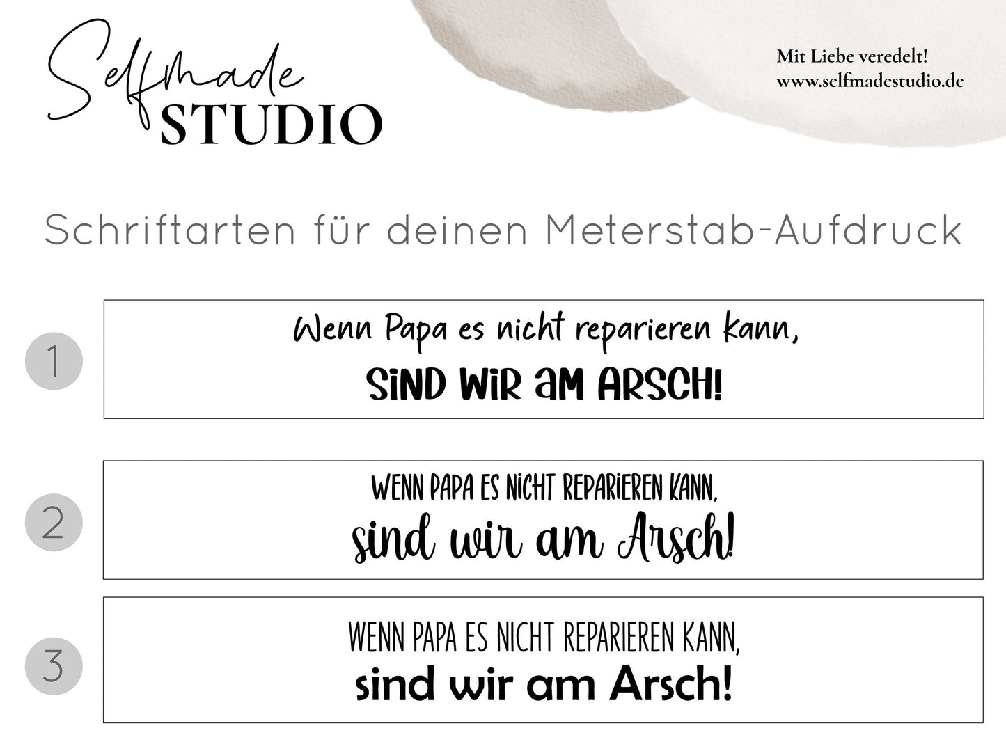Meterstab mit Spruch "Wenn Papa es nicht reparieren kann, sind wir am Arsch!" Farben, Namen, Zollstock personalisiert Name Hobby Handwerker