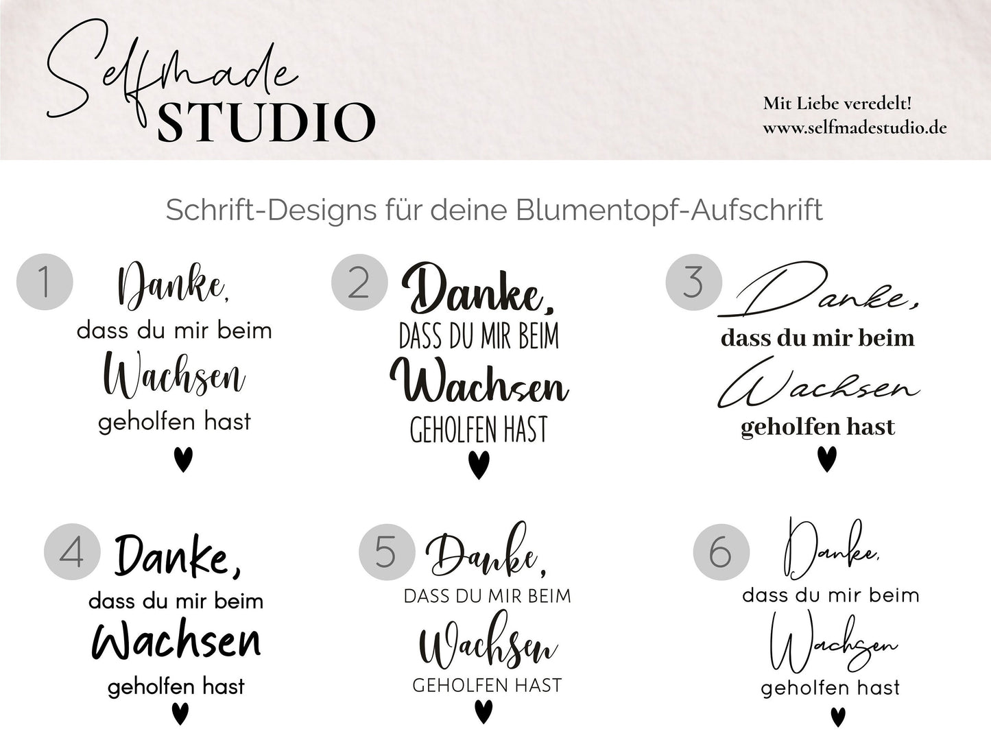 Keramik Blumentopf Wachsen | Danke, dass du mir beim Wachsen geholfen hast | Ø13/Ø15cm | weiß meliert schwarz matt Hebamme Erzieher Geschenk
