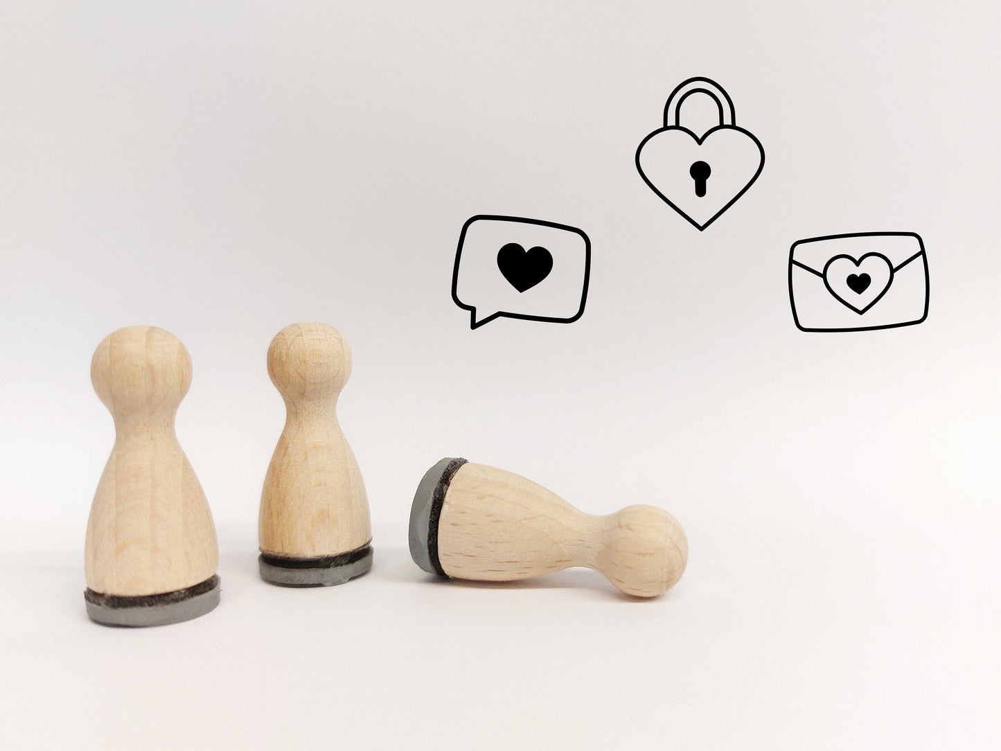 Ministempelset Liebesbrief | 3 Stempel mit 12mm Durchmesser | Holzstempel Valentinstag / Hochzeit