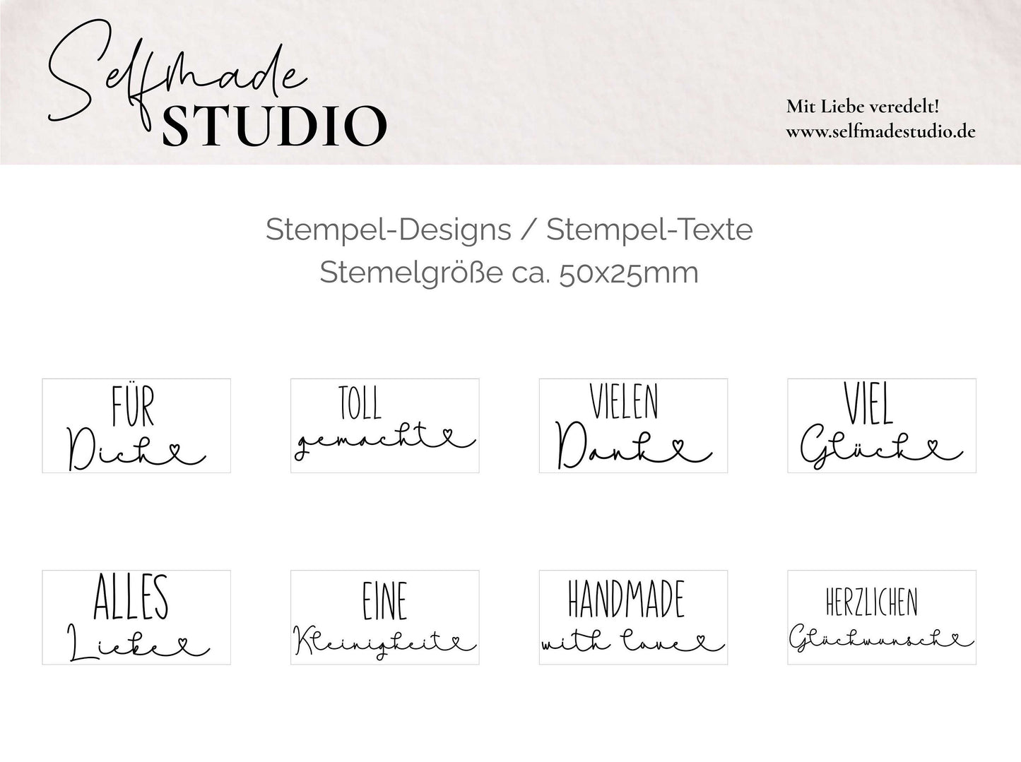 Handgeschrieben Look | Liebe Worte Stempel 8 Designs | Für Dich | Toll gemacht | Vielen Dank | Viel Glück | Alles Liebe | Handmade with love