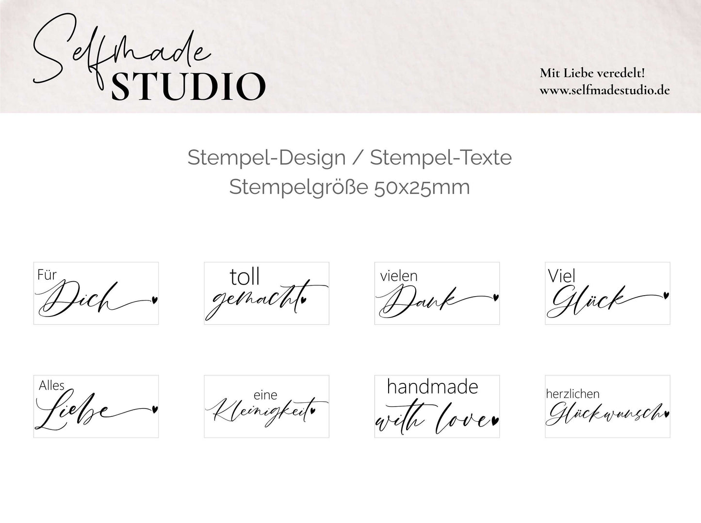 Füllerschrift | Liebe Worte Stempel 8 Motive | Für Dich | Toll gemacht | Vielen Dank | Viel Glück | Alles Liebe | Handmade with love