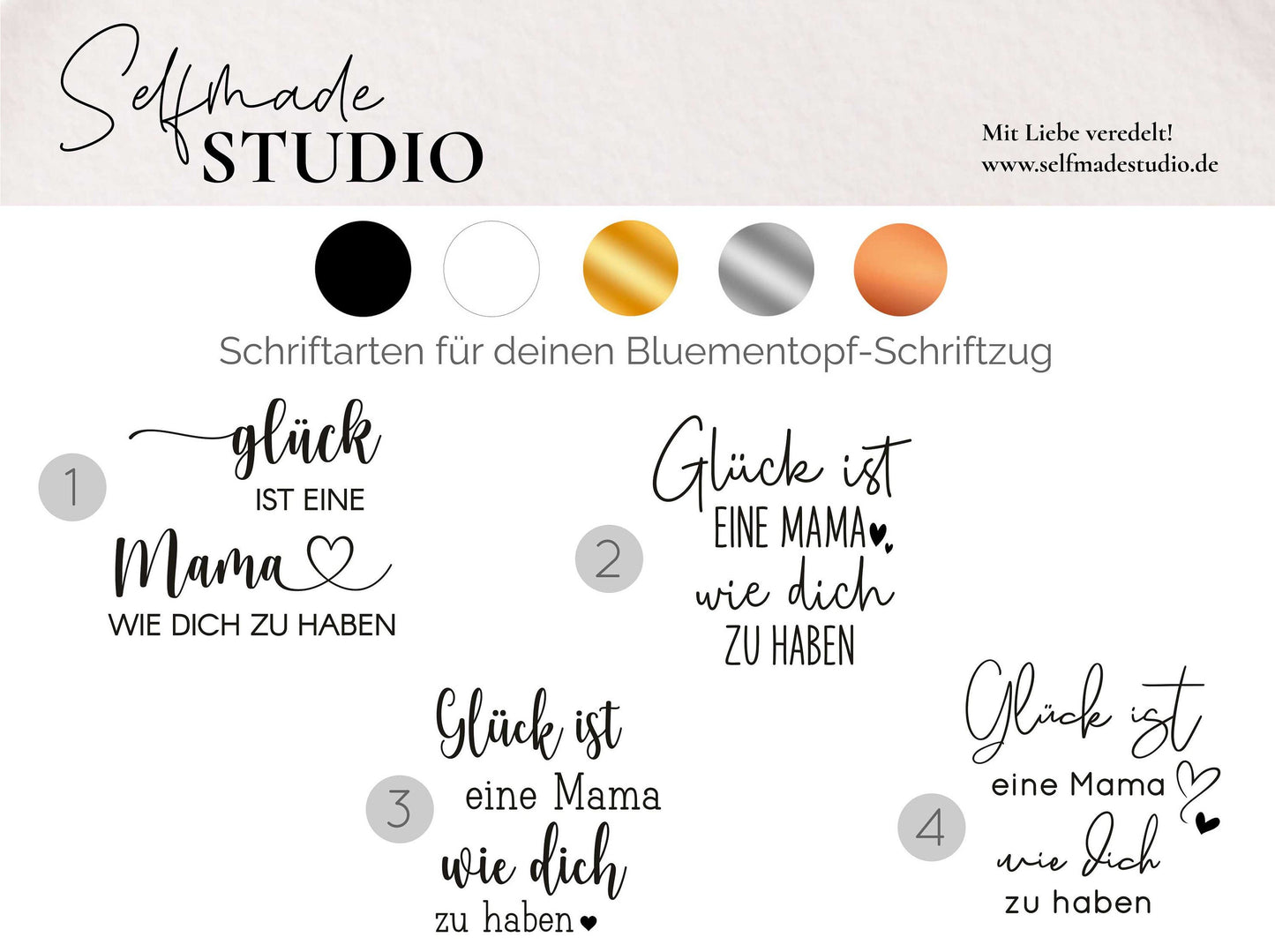 Blumenübertopf Glück - Muttertag | "Glück ist, eine Mama wie dich zu haben" Blumentopf-Farbe: Weiß | Anthrazit | Mint | Muttertags-Geschenk - SelfmadeStudio