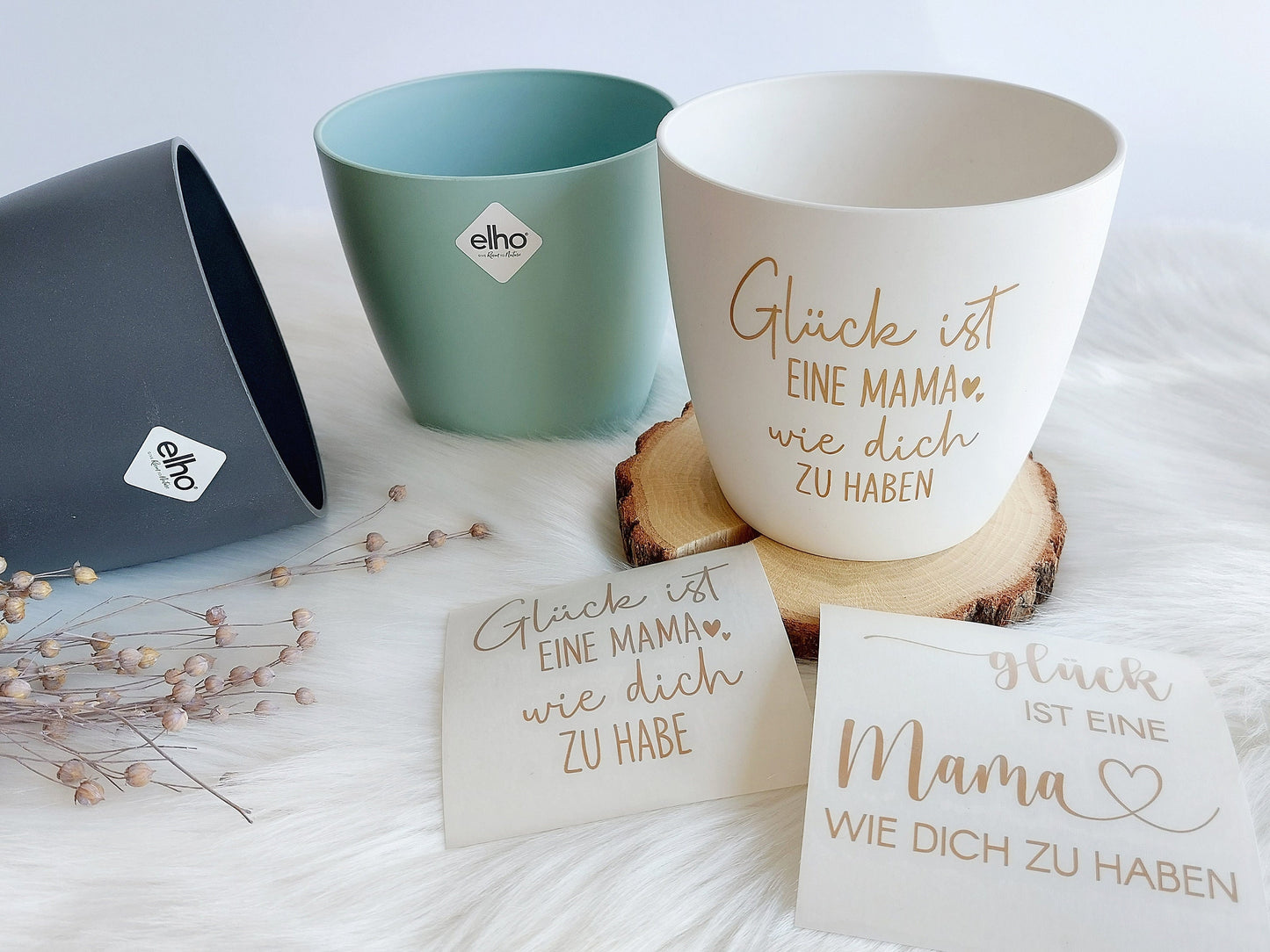 Blumenübertopf Glück - Muttertag | "Glück ist, eine Mama wie dich zu haben" Blumentopf-Farbe: Weiß | Anthrazit | Mint | Muttertags-Geschenk - SelfmadeStudio