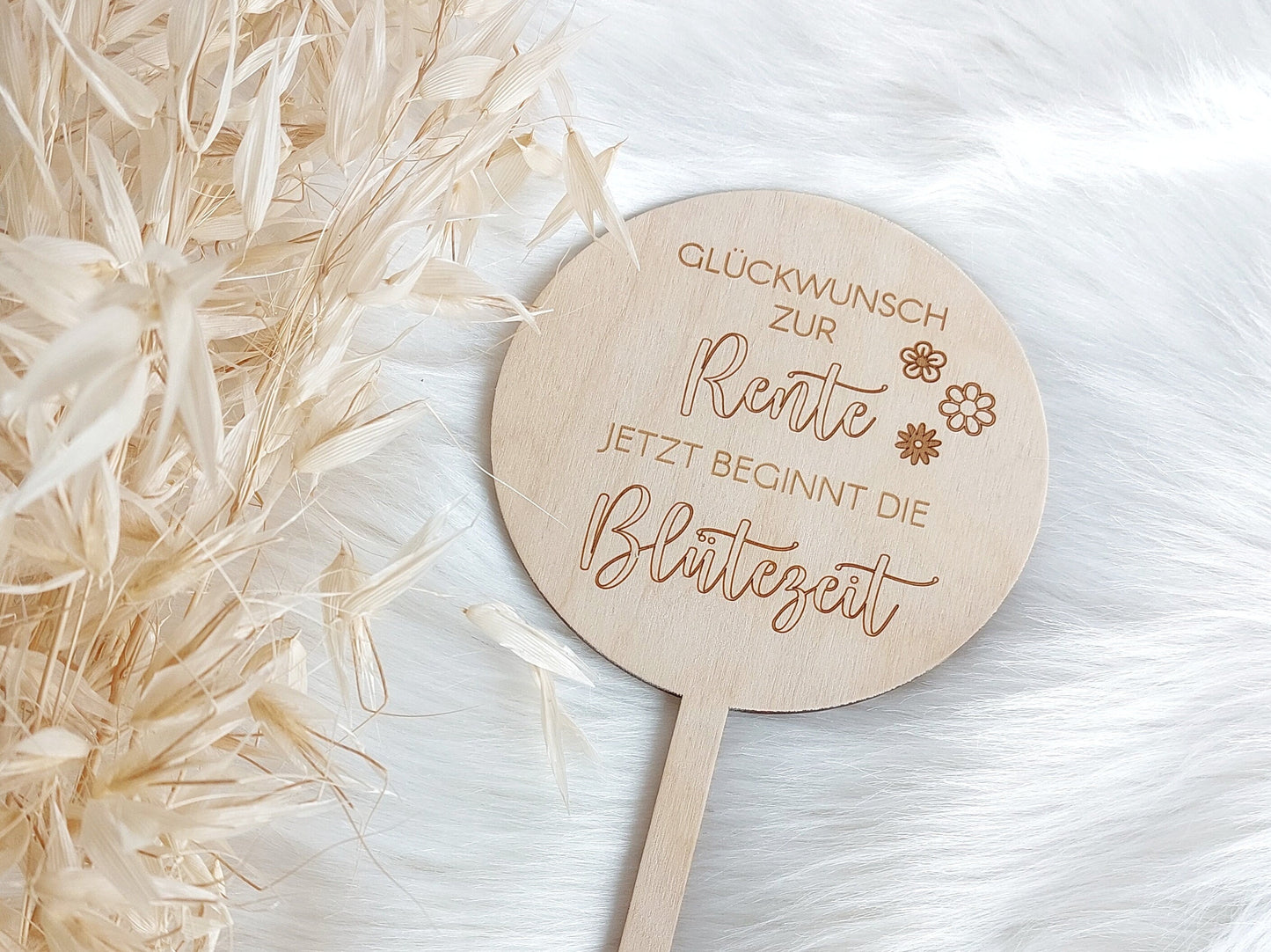 Holz-Stecker Rente Blütezeit | Blumentopf-Stecker "Glückwunsch zur Rente, jetzt beginnt die Blütezeit" Abschiedsgeschenk Pflanzenstecker - SelfmadeStudio