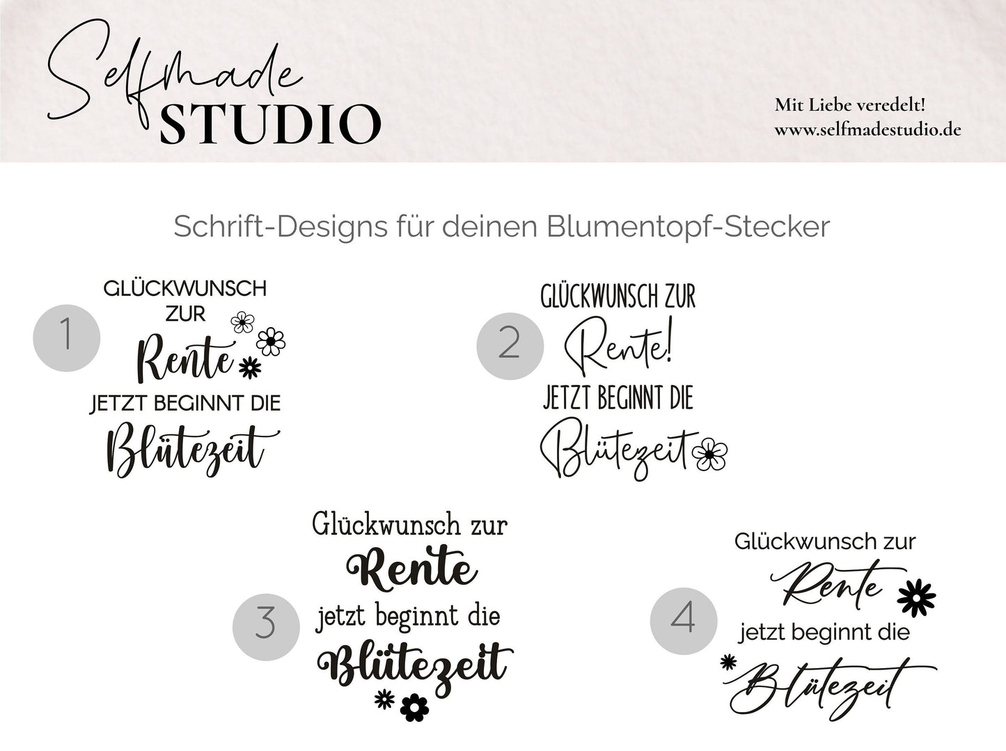 Holz-Stecker Rente Blütezeit | Blumentopf-Stecker "Glückwunsch zur Rente, jetzt beginnt die Blütezeit" Abschiedsgeschenk Pflanzenstecker - SelfmadeStudio