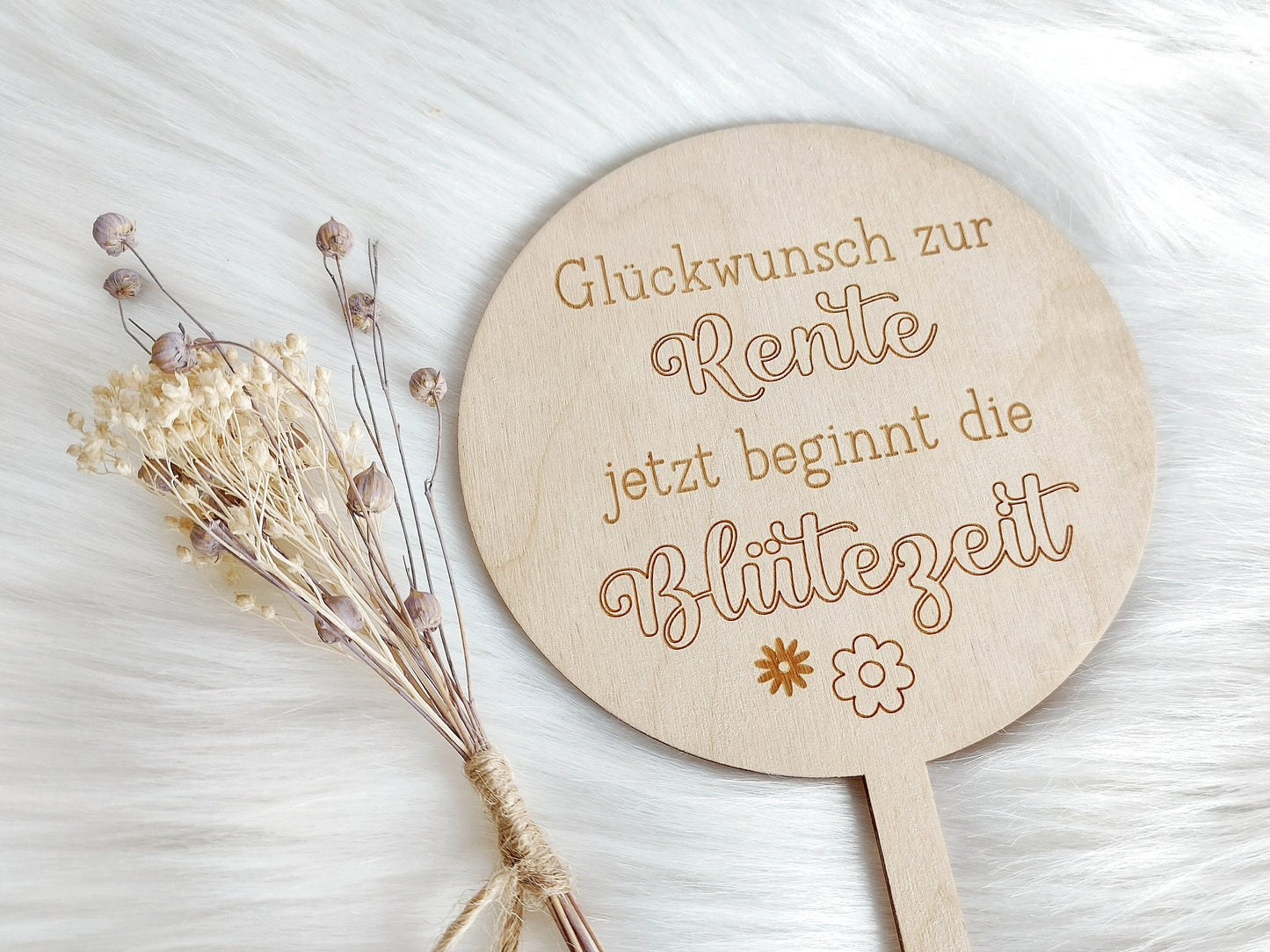 Holz-Stecker Rente Blütezeit | Blumentopf-Stecker "Glückwunsch zur Rente, jetzt beginnt die Blütezeit" Abschiedsgeschenk Pflanzenstecker - SelfmadeStudio