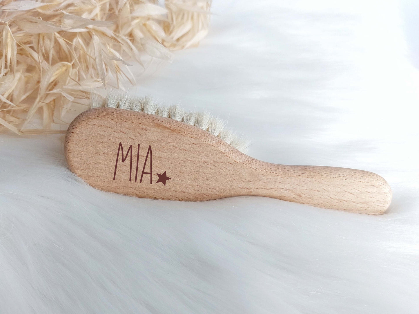 Babyhaarbürste mit Name und Symbol | Baby Haarbüste / Bürste | Holzbürste für Neugeborene | Personalisierter Kamm mit Ziegenhaar - SelfmadeStudio