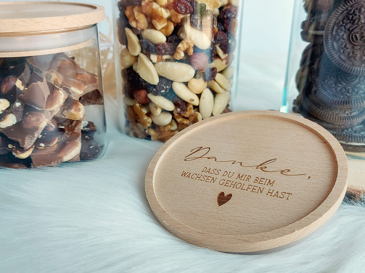 Vorratsglas - Danke | Holzdeckel mit Gravur | Danke, dass du mir beim Wachsen geholfen hast! | Personalisierung | Süßigkeitenglas | Geschenk