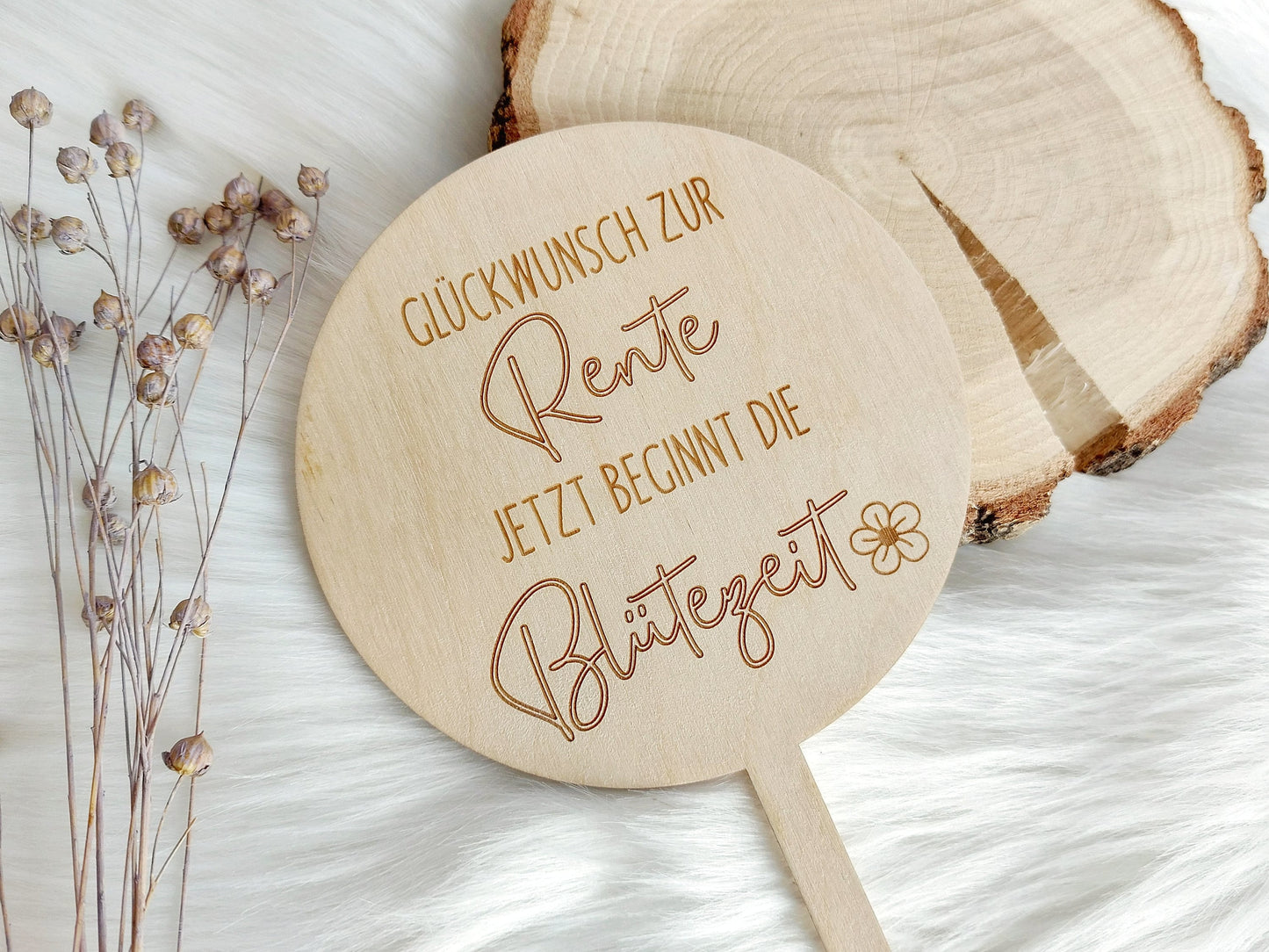 Holz-Stecker Rente Blütezeit | Blumentopf-Stecker "Glückwunsch zur Rente, jetzt beginnt die Blütezeit" Abschiedsgeschenk Pflanzenstecker - SelfmadeStudio