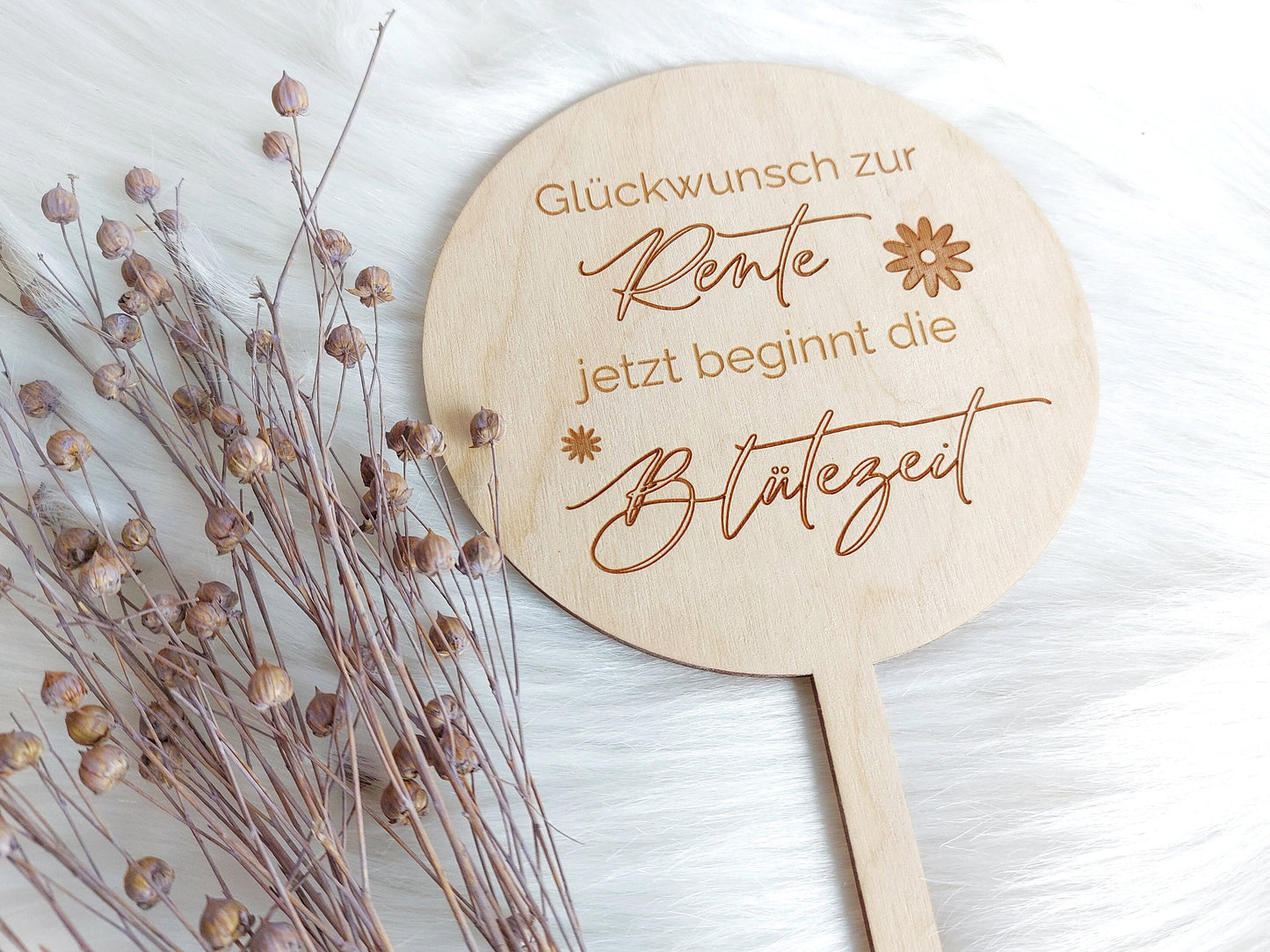 Holz-Stecker Rente Blütezeit | Blumentopf-Stecker "Glückwunsch zur Rente, jetzt beginnt die Blütezeit" Abschiedsgeschenk Pflanzenstecker - SelfmadeStudio