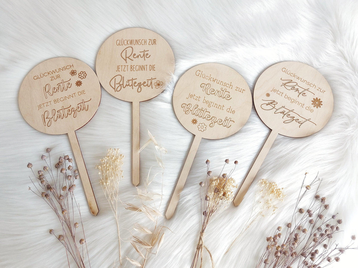 Holz-Stecker Rente Blütezeit | Blumentopf-Stecker "Glückwunsch zur Rente, jetzt beginnt die Blütezeit" Abschiedsgeschenk Pflanzenstecker - SelfmadeStudio