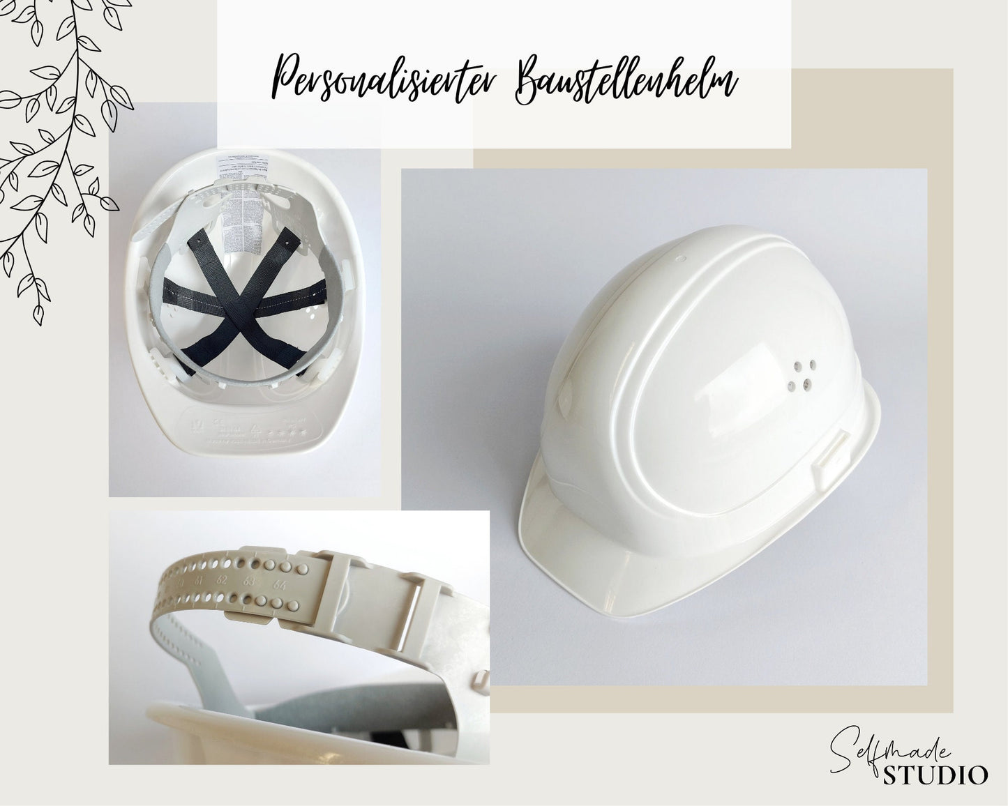 Bauhelm Weiß mit Wunschname | personalisierter Schutzhelm für Bauherr & Bauherrin - SelfmadeStudio