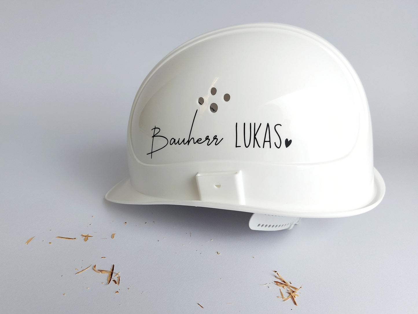 Bauhelm Weiß mit Wunschname | personalisierter Schutzhelm für Bauherr & Bauherrin - SelfmadeStudio