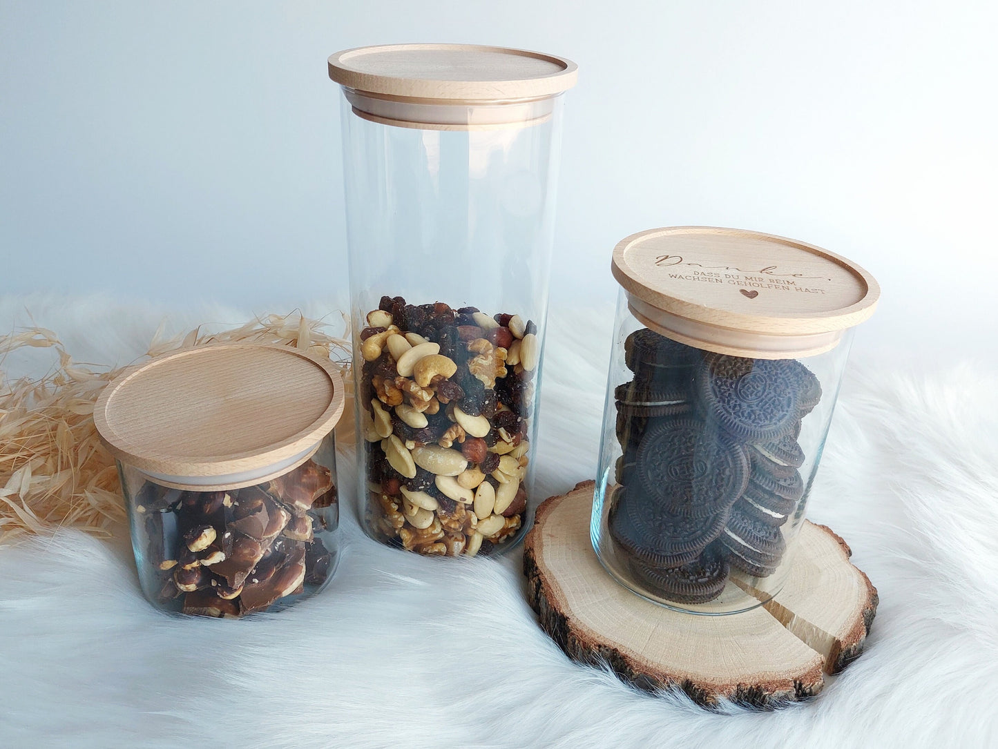 Vorratsglas - Danke | Holzdeckel mit Gravur | Danke, dass du mir beim Wachsen geholfen hast! | Personalisierung | Süßigkeitenglas | Geschenk