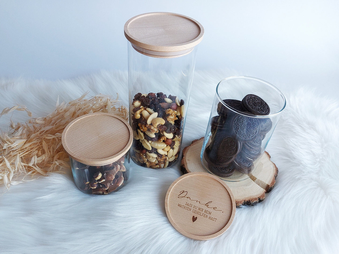 Vorratsglas - Danke | Holzdeckel mit Gravur | Danke, dass du mir beim Wachsen geholfen hast! | Personalisierung | Süßigkeitenglas | Geschenk