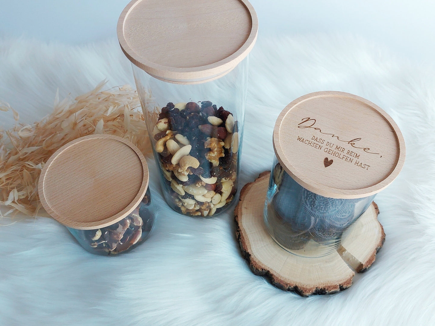 Vorratsglas - Danke | Holzdeckel mit Gravur | Danke, dass du mir beim Wachsen geholfen hast! | Personalisierung | Süßigkeitenglas | Geschenk