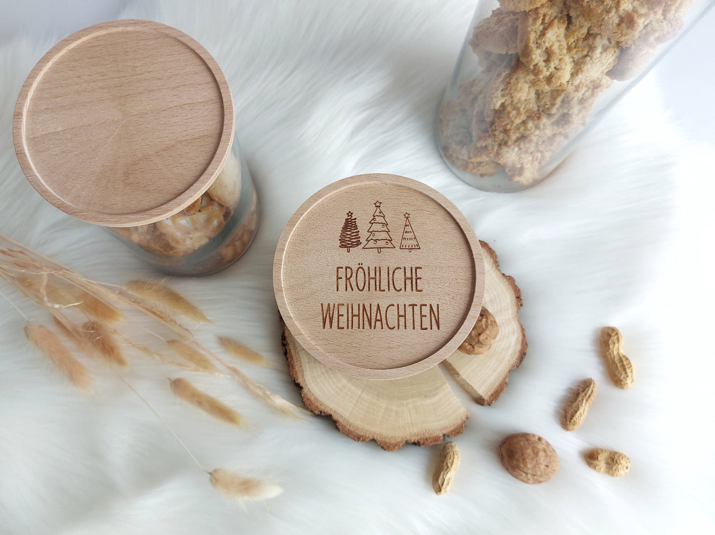 Vorratsglas Frohe Weihnachten | Holzdeckel personalisiert mit Fröhliche Weihnachten / Wunschname | Weihnachtsdeko | Weihnachtsgeschenk