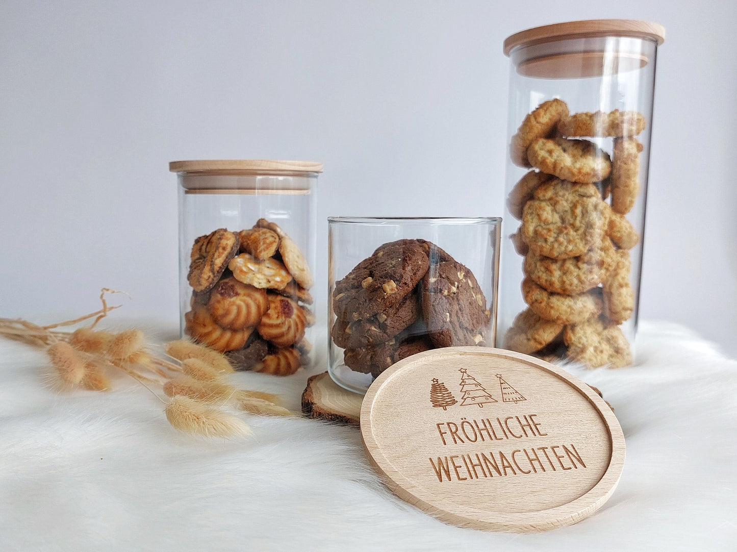 Vorratsglas Frohe Weihnachten | Holzdeckel personalisiert mit Fröhliche Weihnachten / Wunschname | Weihnachtsdeko | Weihnachtsgeschenk