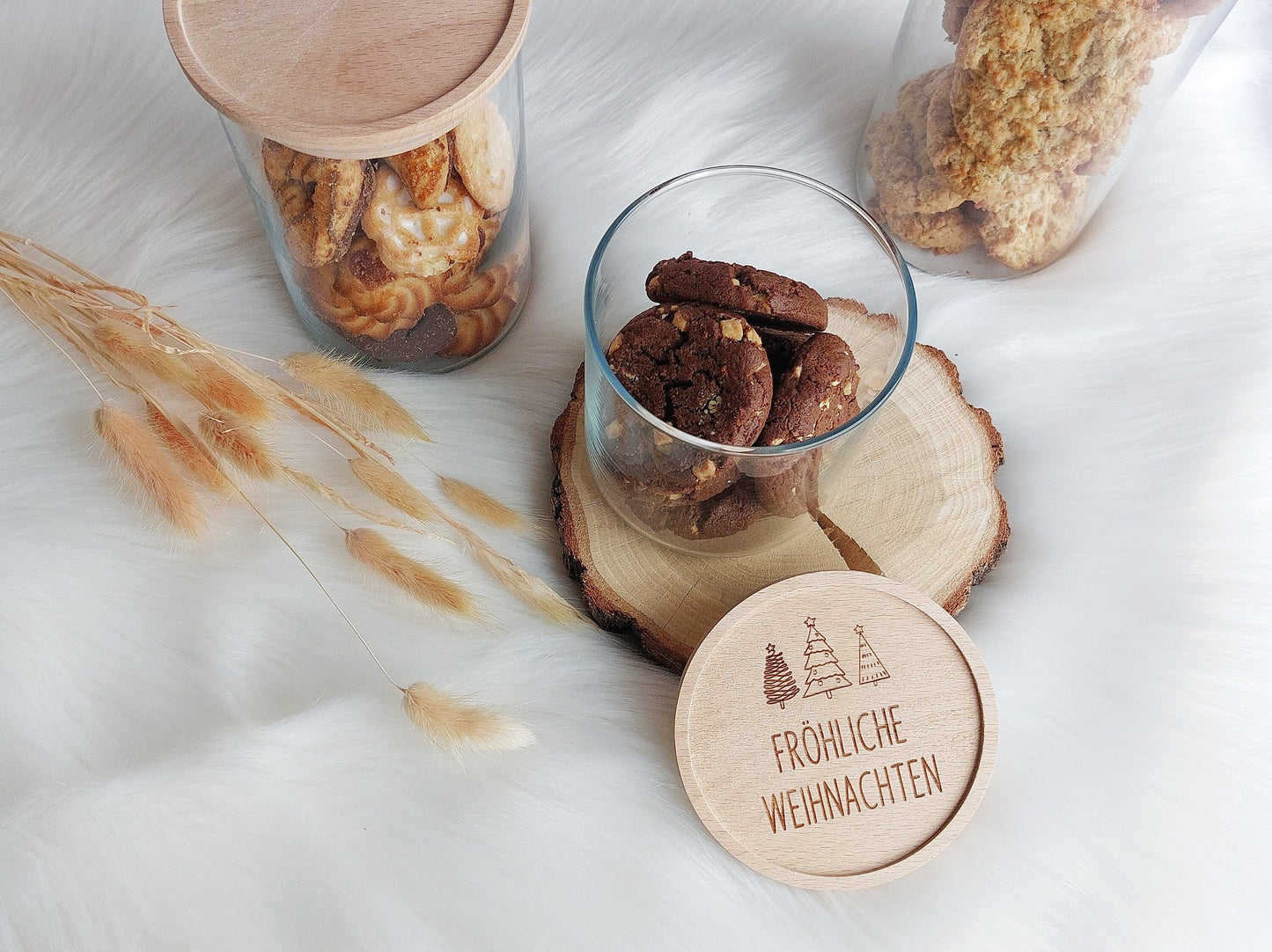 Vorratsglas Frohe Weihnachten | Holzdeckel personalisiert mit Fröhliche Weihnachten / Wunschname | Weihnachtsdeko | Weihnachtsgeschenk