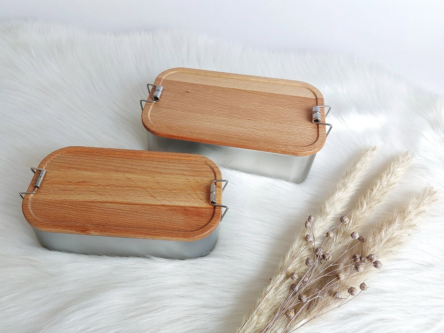 Tier Lunchbox mit Buchendeckel - personalisierte Vesperbox mit Namen und Tier Motiv, Wunschgravur Schneidebrett Buche, Einschulungsgeschenk