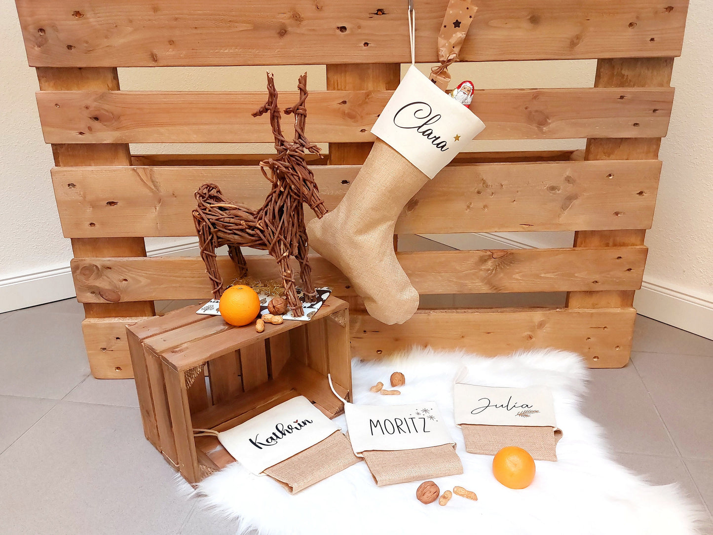 Nikolausstiefel Personalisiert Name & Symbol zum Aufhängen | Weihnachtsstiefel Kamin | Nikolaus Stiefel für Weihnachtsgeschenke Nikolaustag