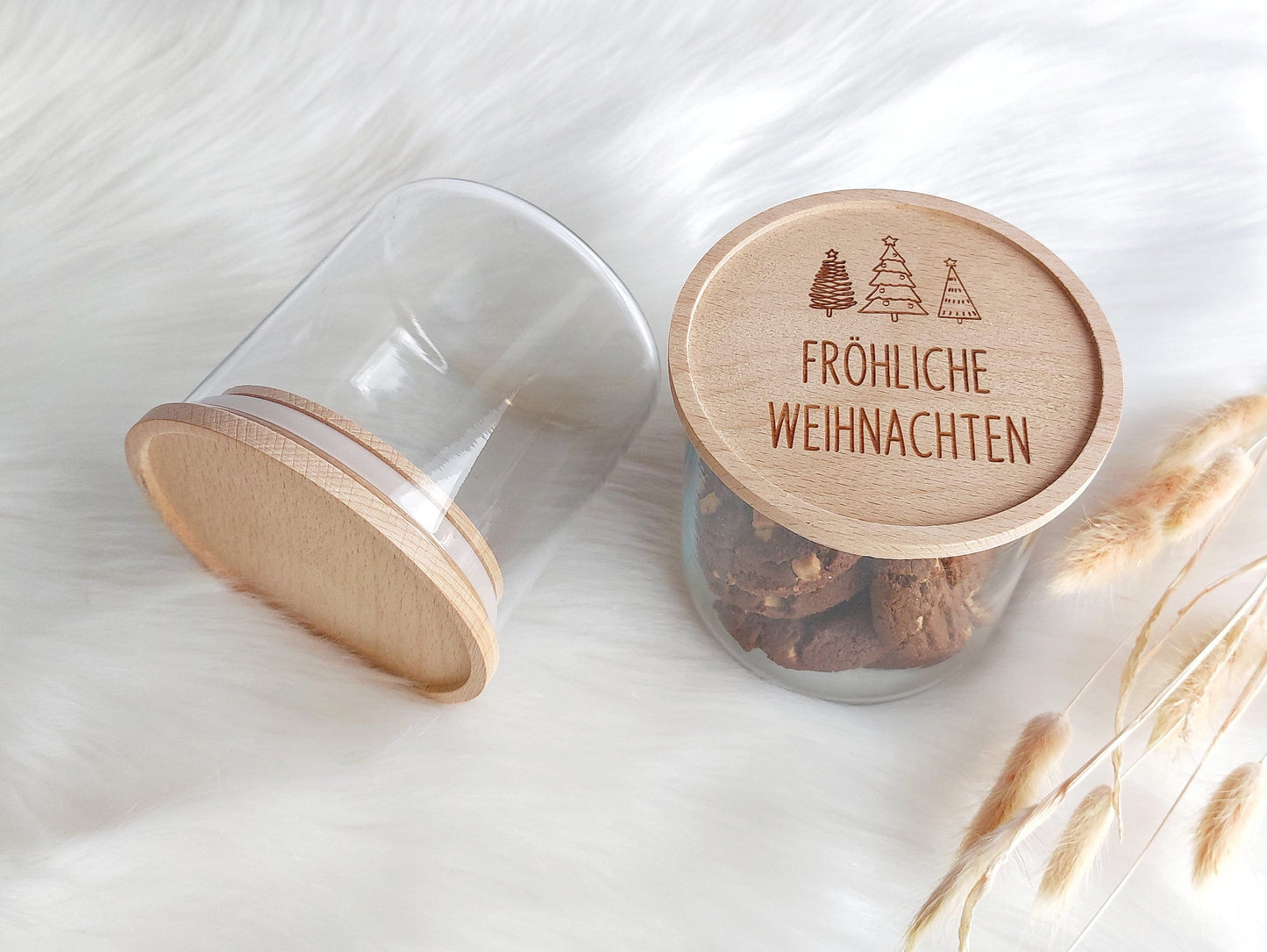 Vorratsglas Frohe Weihnachten | Holzdeckel personalisiert mit Fröhliche Weihnachten / Wunschname | Weihnachtsdeko | Weihnachtsgeschenk