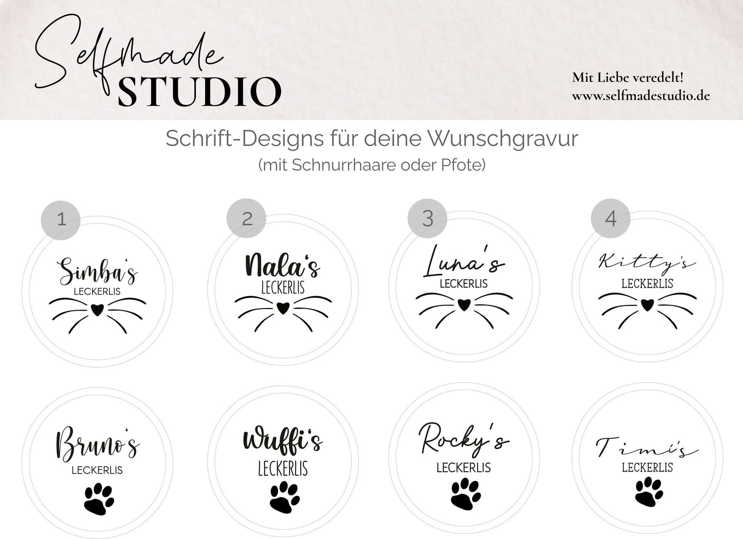 Vorratsglas Haustier Leckerlis | Holzdeckel personalisiert mit Tiernamen und Wunschgravur Schnurrhaare / Pfote | Katzen Hunde Tiernahrung