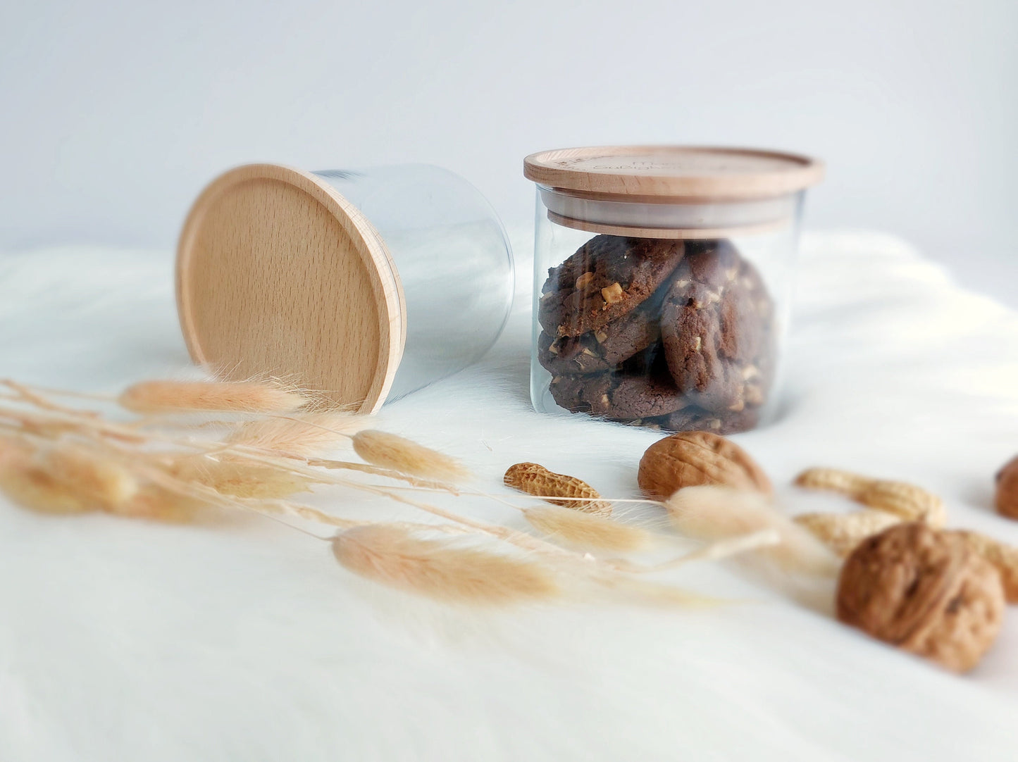 Vorratsglas Haustier Leckerlis | Holzdeckel personalisiert mit Tiernamen und Wunschgravur Schnurrhaare / Pfote | Katzen Hunde Tiernahrung