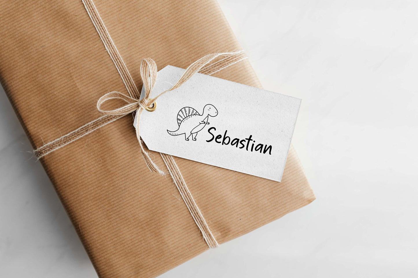 Dino gezeichnet Stempel + Name | Automatikstempel | personalisierter Dinosaurier Namenstempel | Selbstfärbend Rechteckig 58x22 mm | Pastell