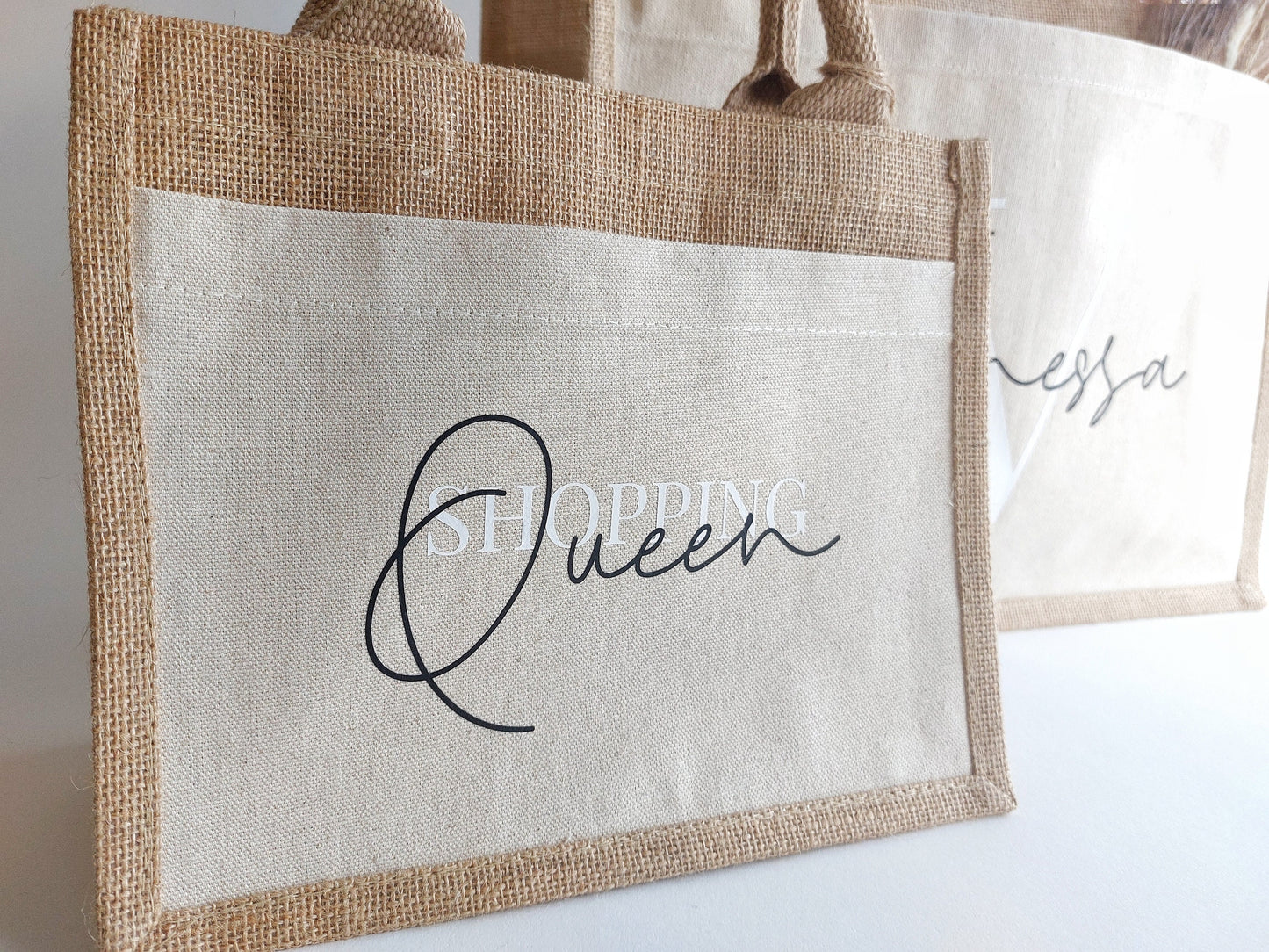 Personalisierte Jutetasche Initial & Name | Einkaufstasche mit Wunschname Schwarz und Initial Weiß Jutetasche Baumwolltasche Einkaufstasche
