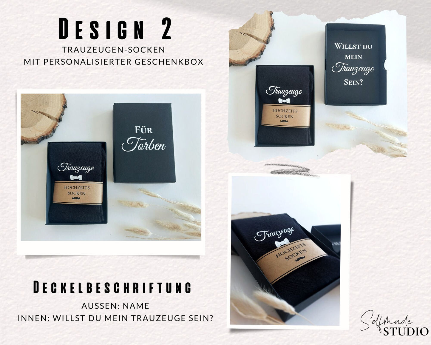 Trauzeuge Socken mit Geschenkbox - Willst du mein Trauzeuge sein? Gentleman Hochzeitssocken | Box mit Personalisierung | Herrensocken Anzug - SelfmadeStudio
