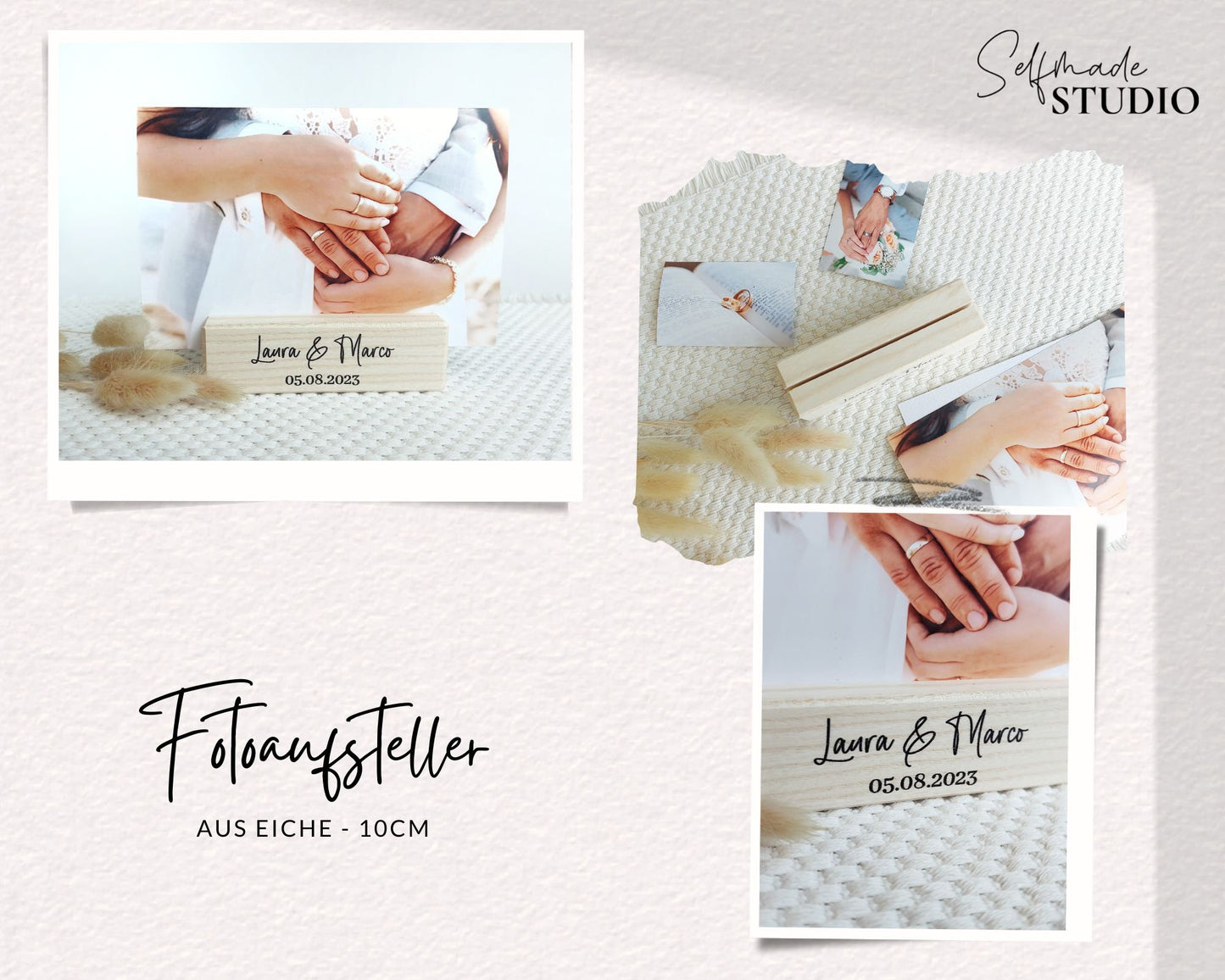 Fotohalter Hochzeiterinnerung | Tischaufsteller mit Schlitz u. Aufdruck | Kartenhalter für Postkarten & Bilder Bilderhalter Fotoleiste