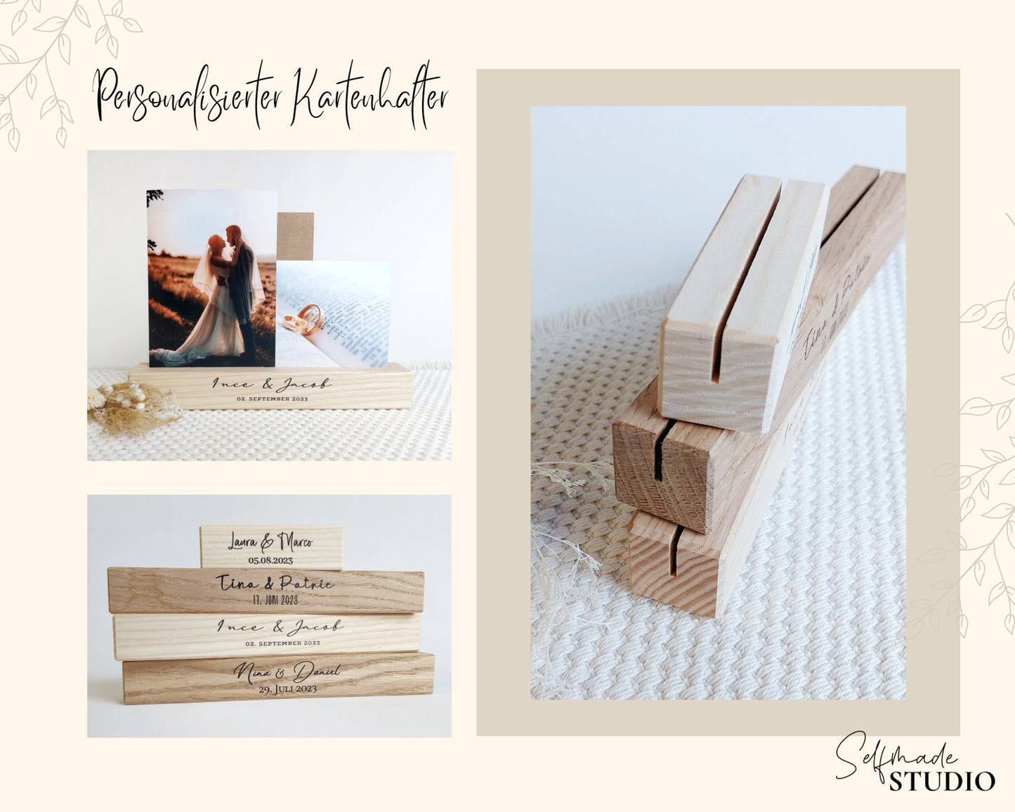 Fotohalter Hochzeiterinnerung | Tischaufsteller mit Schlitz u. Aufdruck | Kartenhalter für Postkarten & Bilder Bilderhalter Fotoleiste