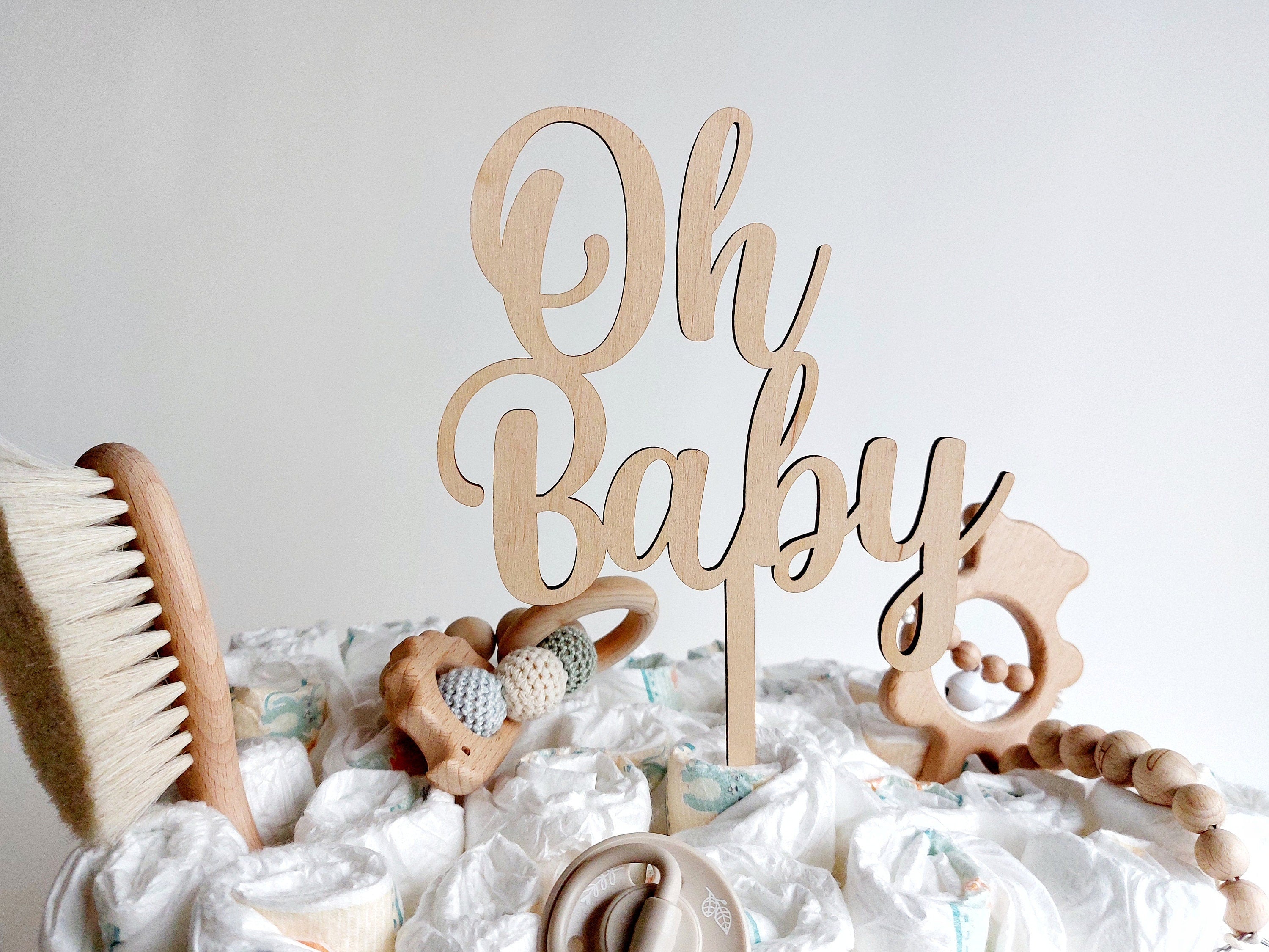 „Oh Baby“ Tortenaufsatz Aus Holz – Dekoration Für Babyparty & Gender Reveal