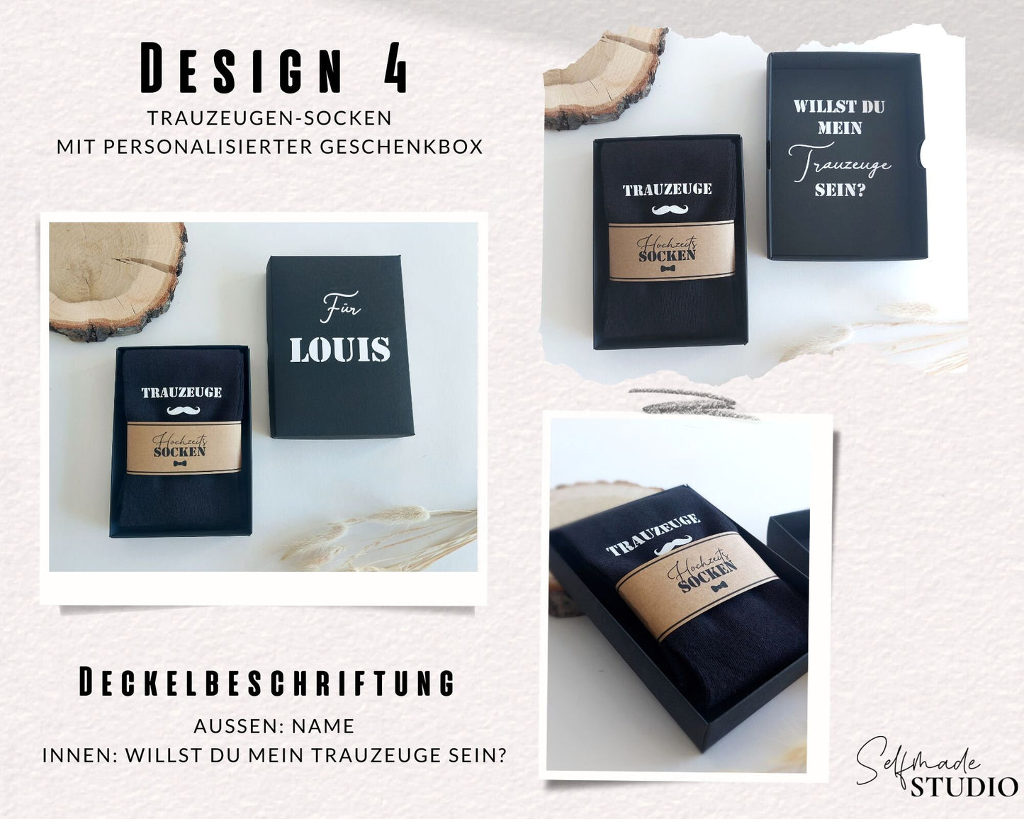 Trauzeuge Socken mit Geschenkbox - Willst du mein Trauzeuge sein? Gentleman Hochzeitssocken | Box mit Personalisierung | Herrensocken Anzug - SelfmadeStudio