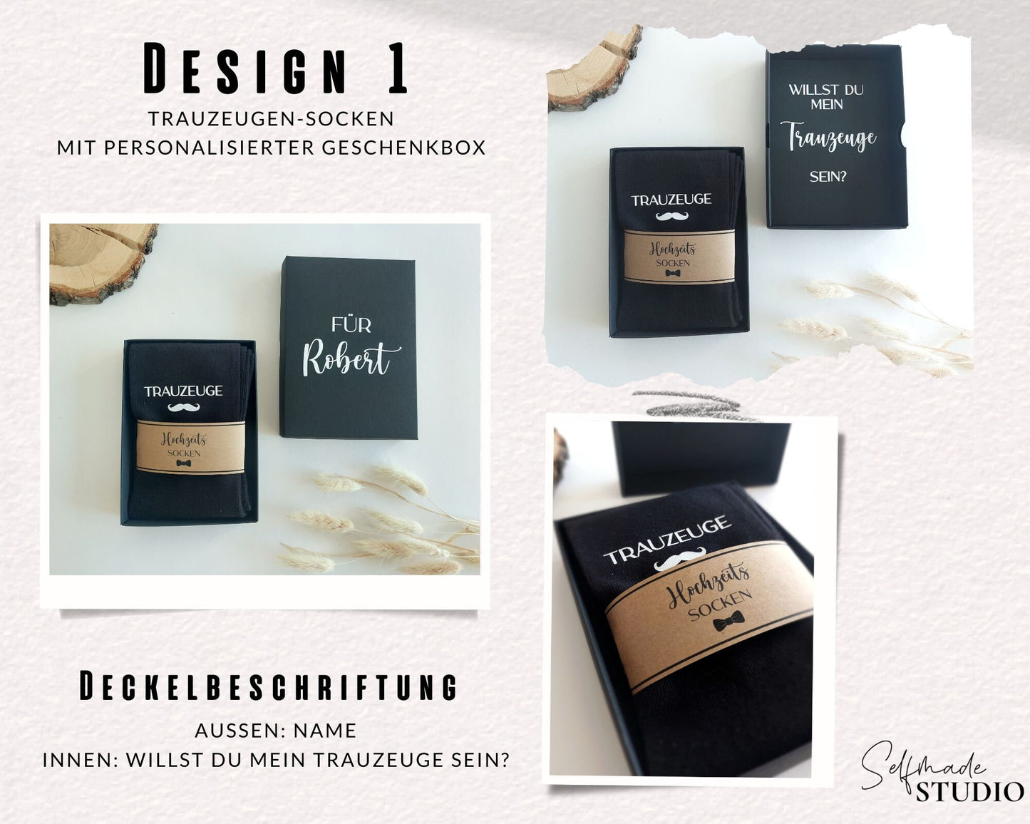Trauzeuge Socken mit Geschenkbox - Willst du mein Trauzeuge sein? Gentleman Hochzeitssocken | Box mit Personalisierung | Herrensocken Anzug - SelfmadeStudio