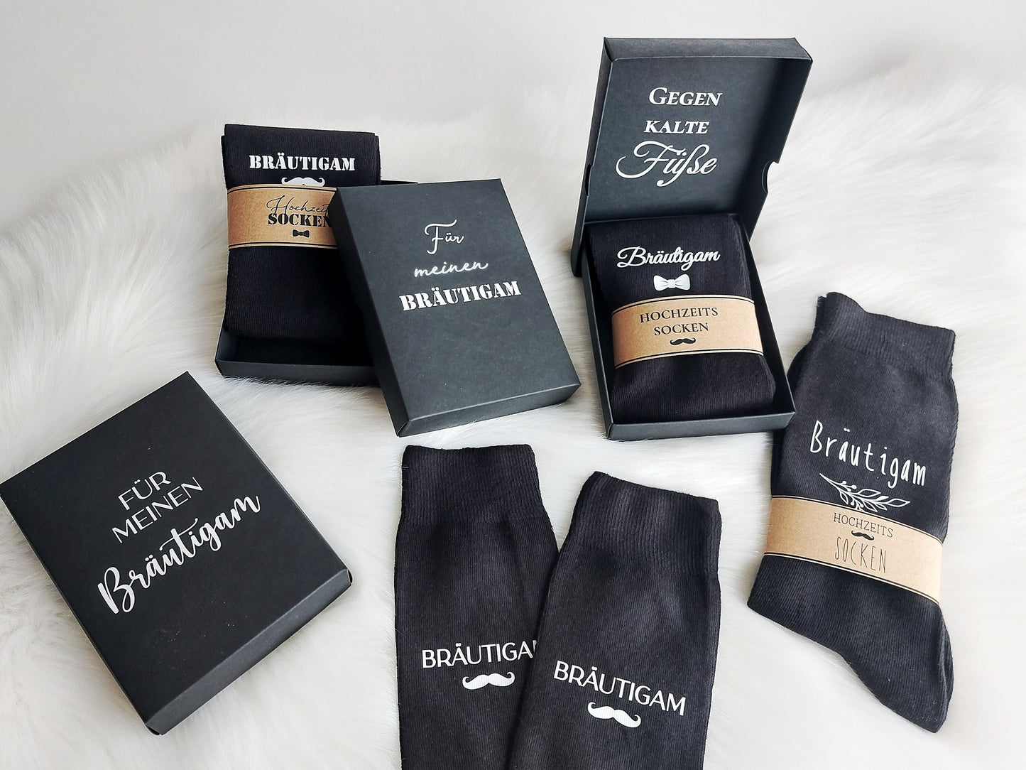Bräutigam Socken mit Geschenkbox - Für meinen Bräutigam - gegen kalte Füße! Hochzeitssocken / Herrensocken | Box mit Personalisierung - SelfmadeStudio