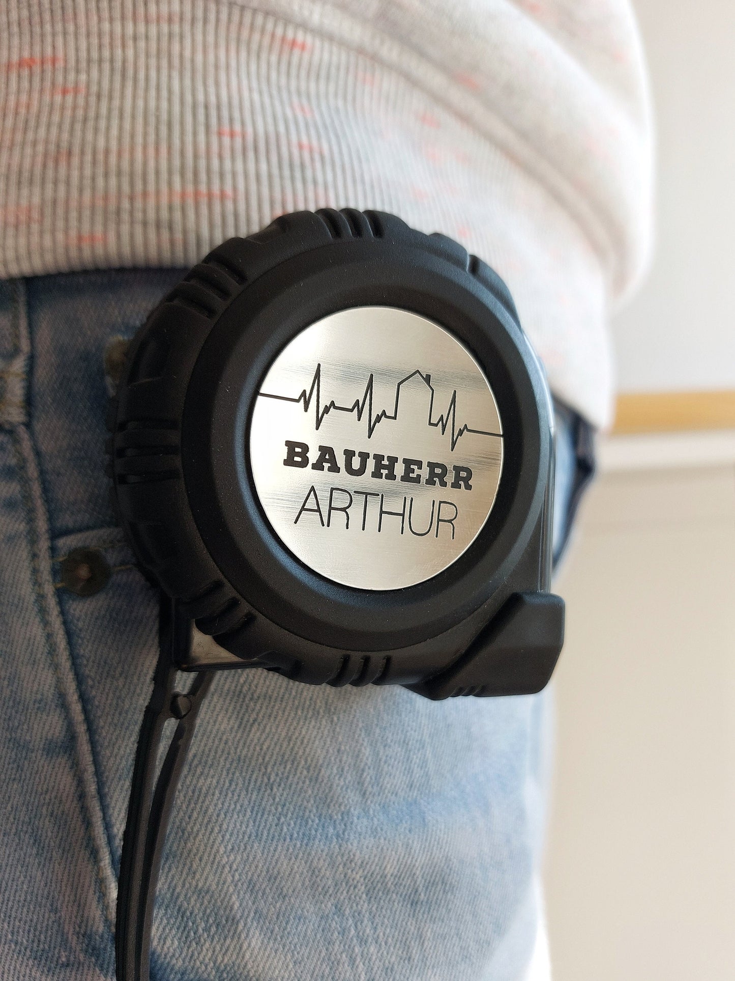 Maßband Bauherr / Bauherrin 6 Designs - Hausbauer Bauvorhaben Messband mit Wunsch-Name, Rollbandmaß personalisiert Handwerker Taschenmaßband