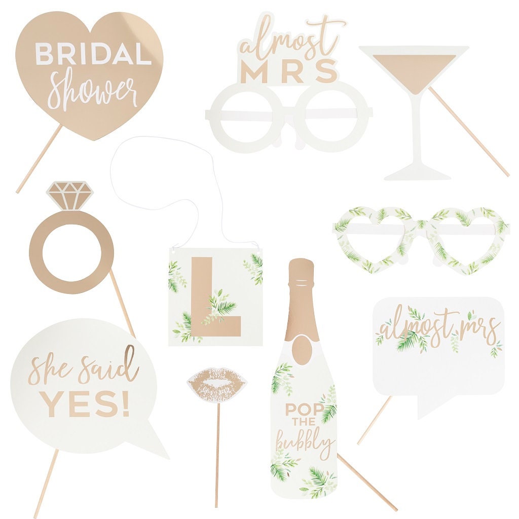Props - JGA Botanical 10er Set | Gold Personalisierbar | Photo Booth Props | Jungesellinnen Abschied JGA Bilder | Fotobox Accessoires Fotos - SelfmadeStudio