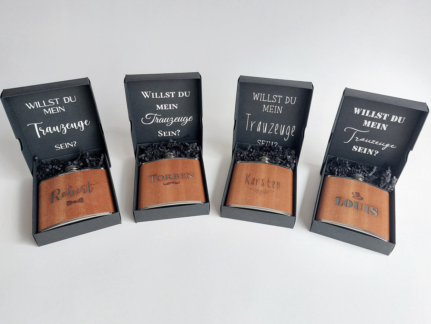 Trauzeuge Flachmann mit Name + Symbole und personalisierter Geschenkbox - Willst du mein Trauzeuge sein? Box mit Personalisierung | Hochzeit - SelfmadeStudio