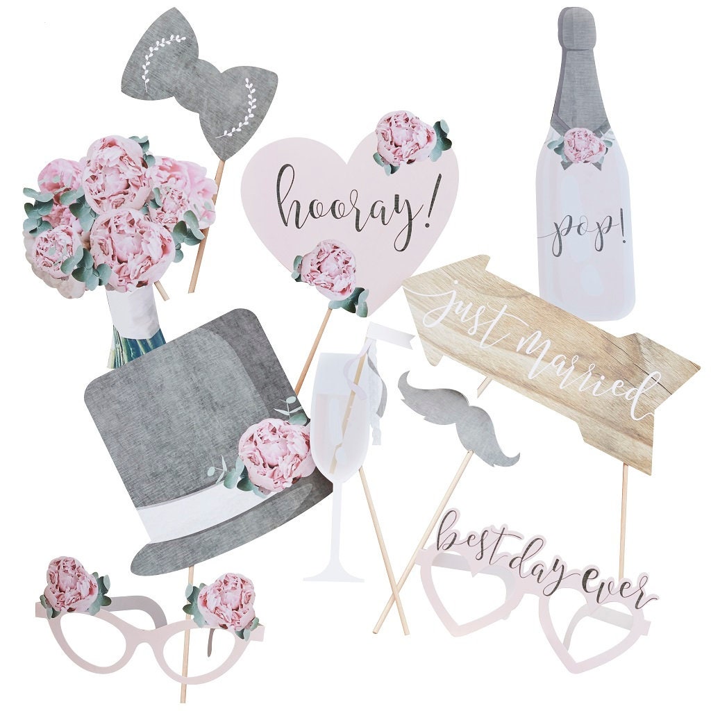 Props - Rustikal Hochzeit Landhaus Style 10er Set | Stäbchen Photo Booth Props | Verkleidung Spiegel Photobooth| Fotobox Accessoires Fotos