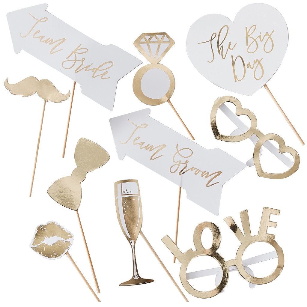 Props - Gold Elegant Style 10er Set | Stäbchen Photo Booth Props | Verkleidung Spiegel Photobooth Mirror Booth | Fotobox Accessoires Fotos - SelfmadeStudio