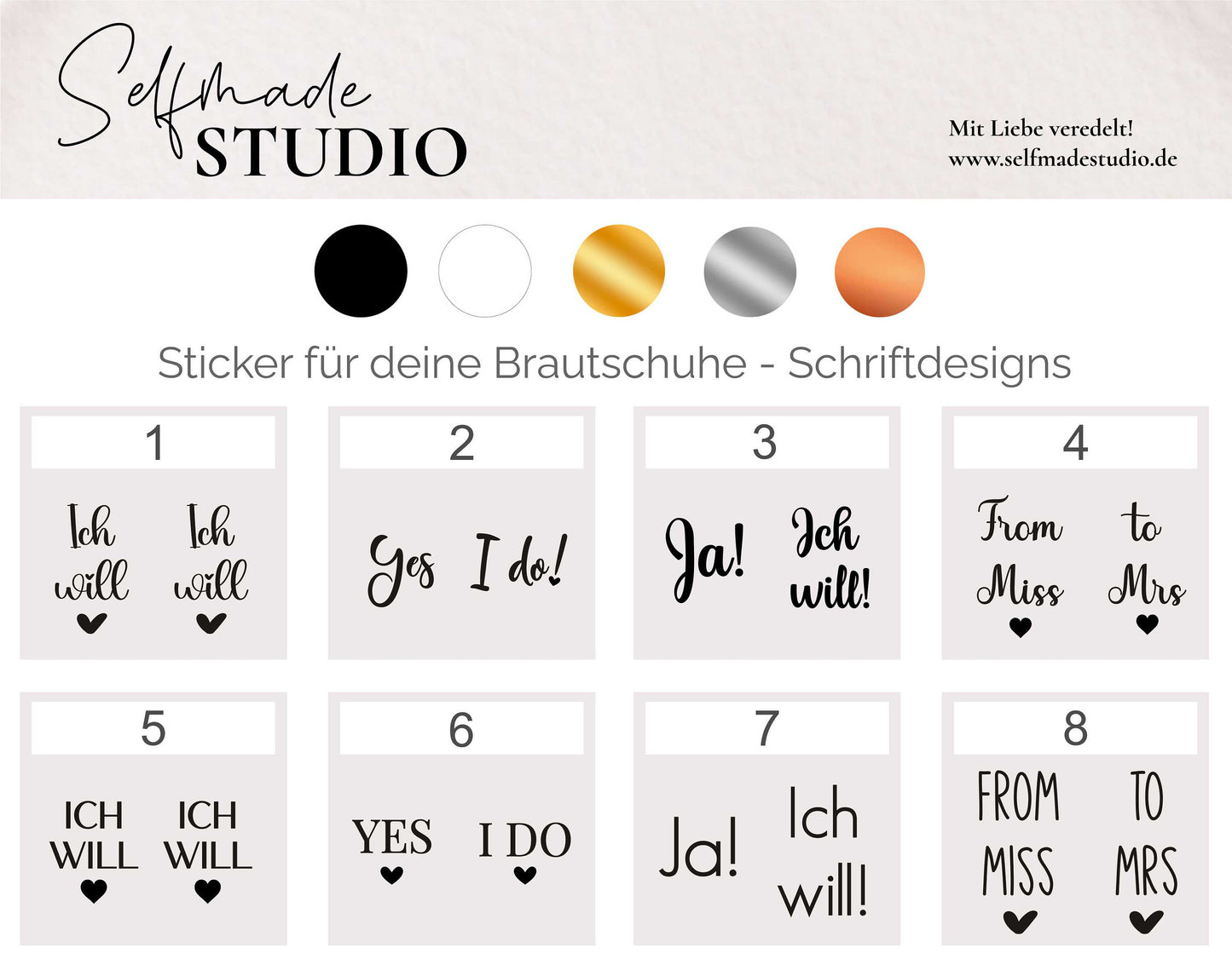 Braut Schuh Aufkleber | Aufkleber für die Brautschuhe Hochzeit Accessoire, Schuhsticker Set mit verschiedene Texte/Folienfarbe getting Ready