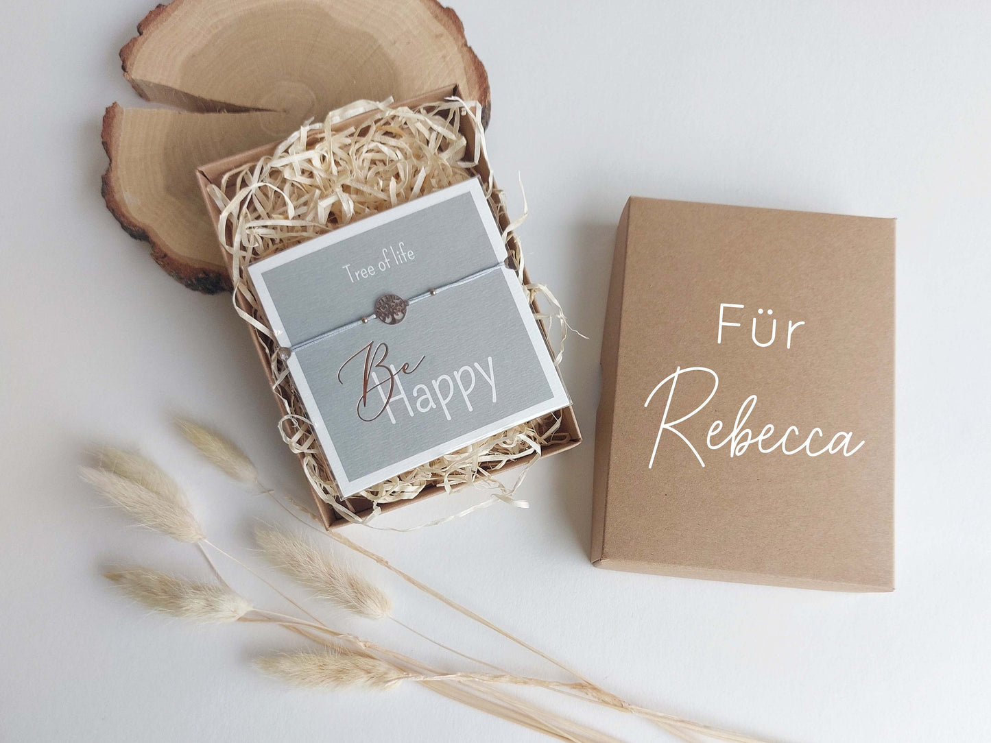Trauzeugin Armband mit Box | Personalisierte Geschenkbox u. Holzwolle | Armband + Anhänger - Be Happy Herz Mandala Tree Gold Silber Rosè - SelfmadeStudio