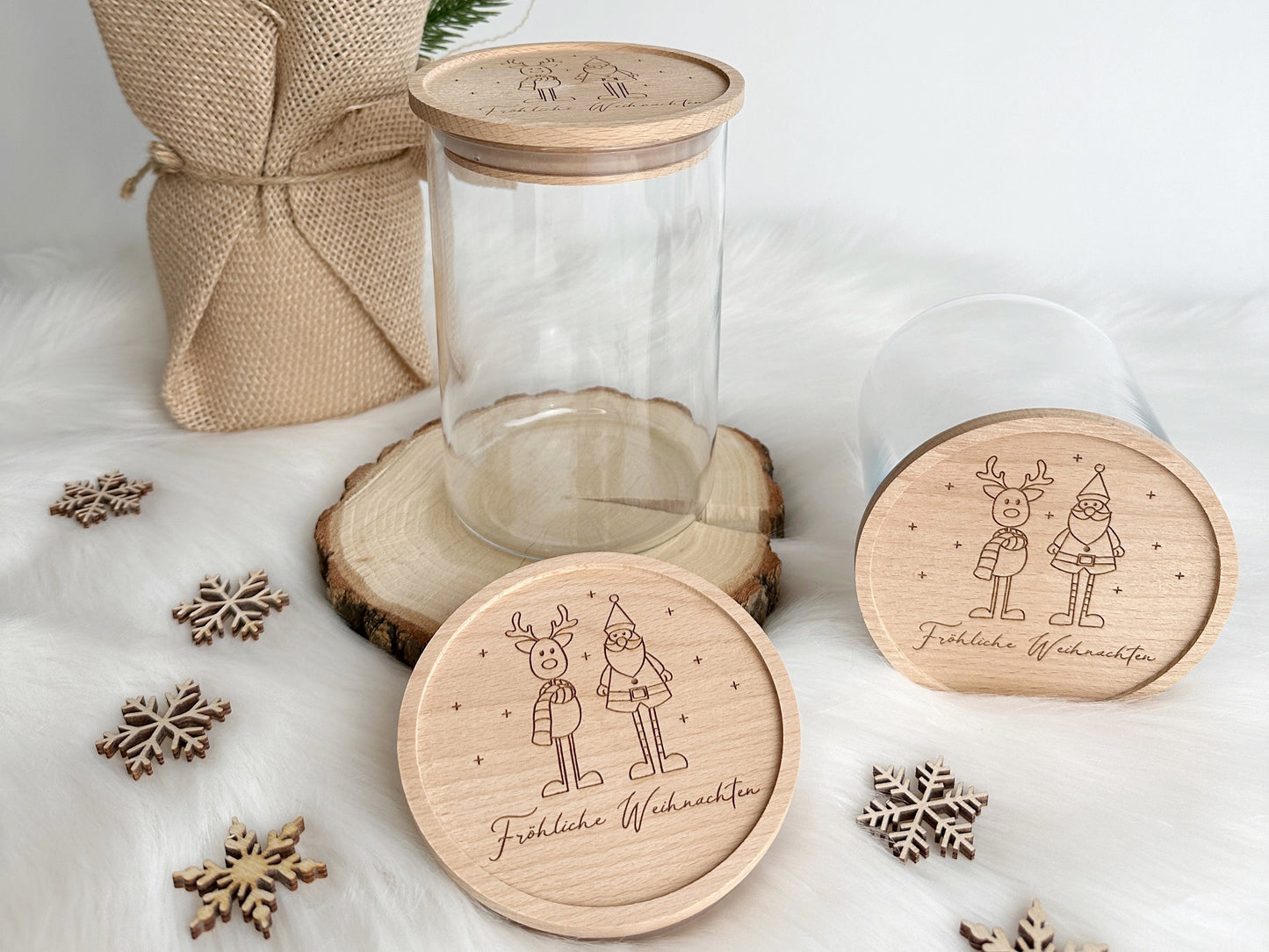 Vorratsglas mit Gravur Elch & Nikolaus mit Weihnachtswünschen Frohe Weihnachten Glas zu Weihnachten | Weihnachtsgeschenk Plätzchen Geschenk