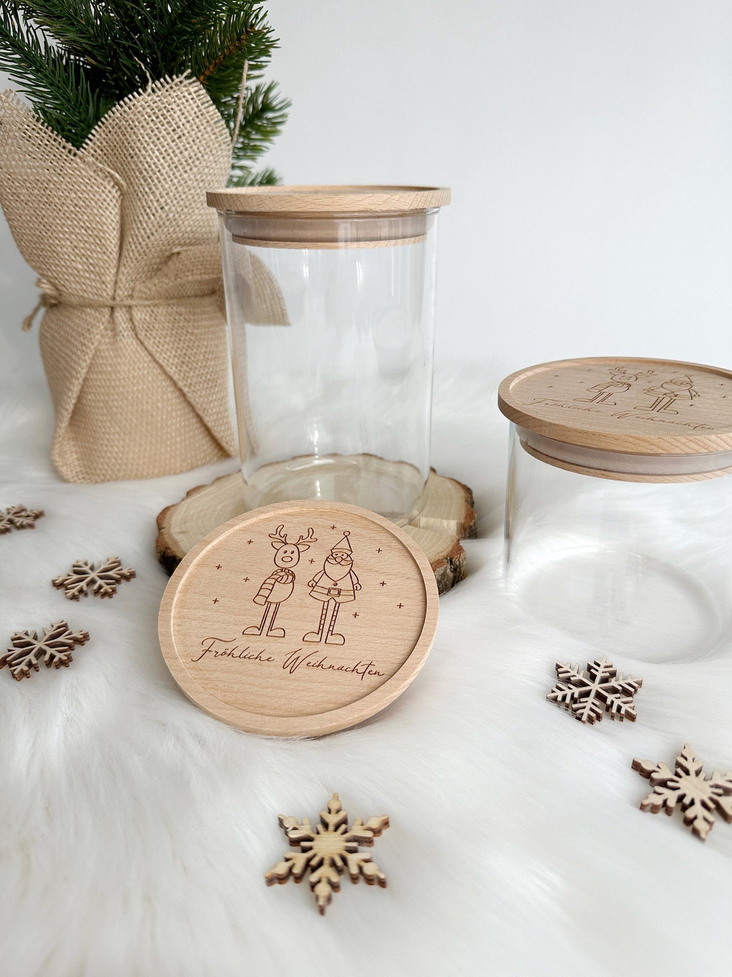 Vorratsglas mit Gravur Elch & Nikolaus mit Weihnachtswünschen Frohe Weihnachten Glas zu Weihnachten | Weihnachtsgeschenk Plätzchen Geschenk