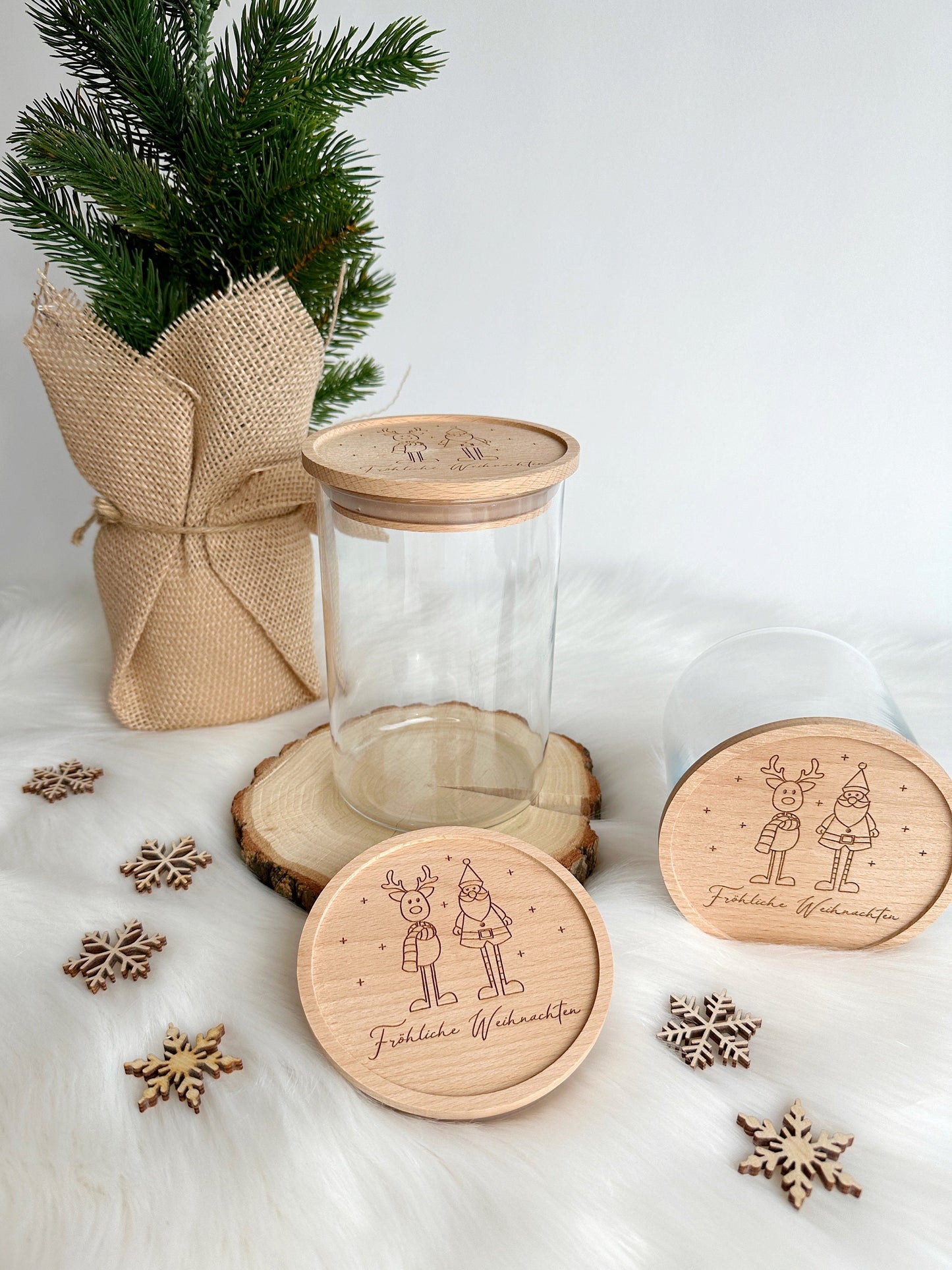 Vorratsglas mit Gravur Elch & Nikolaus mit Weihnachtswünschen Frohe Weihnachten Glas zu Weihnachten | Weihnachtsgeschenk Plätzchen Geschenk